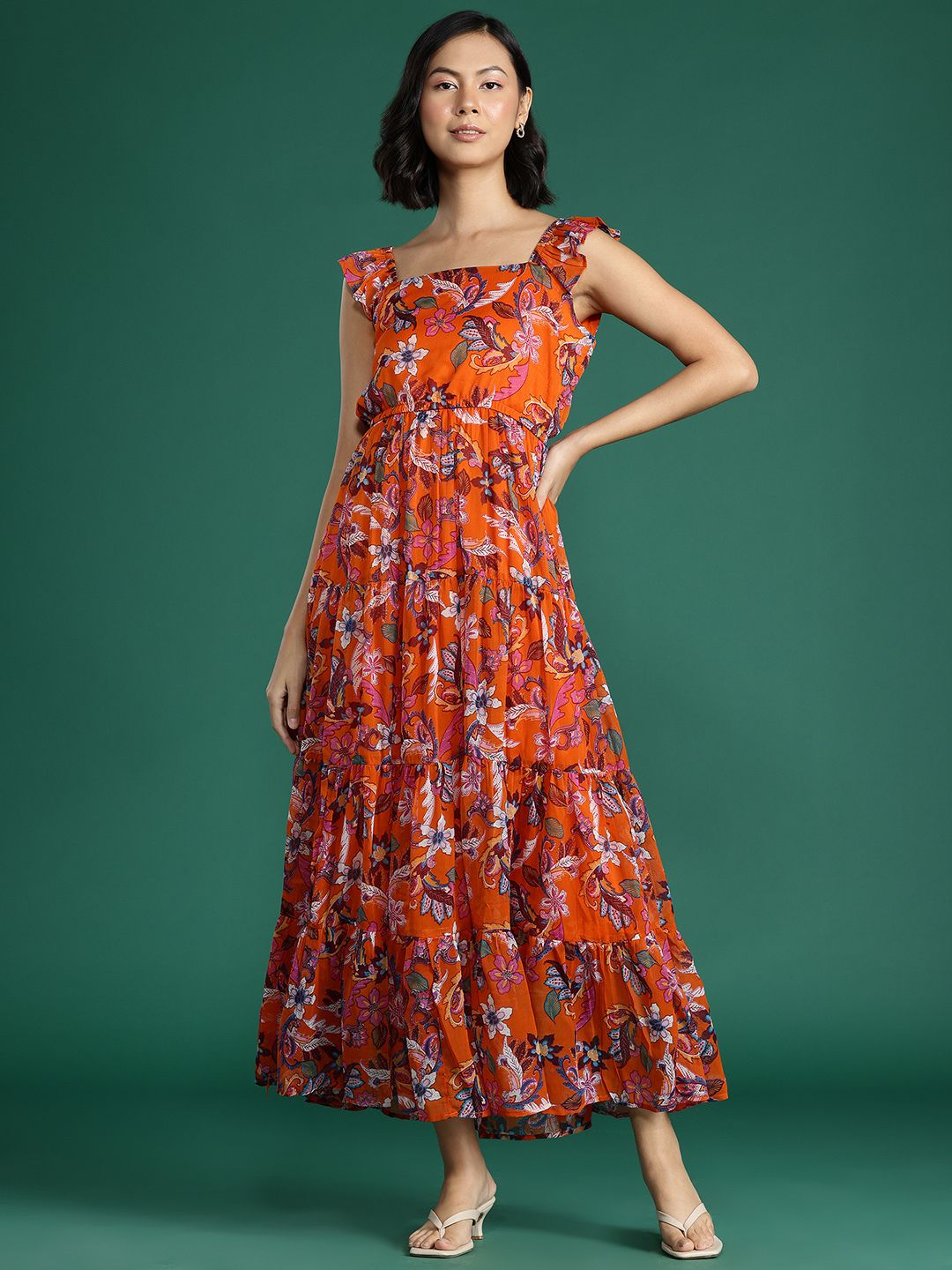dressberry Women A-line Orange Maxi/Full Length Dress-picture-25