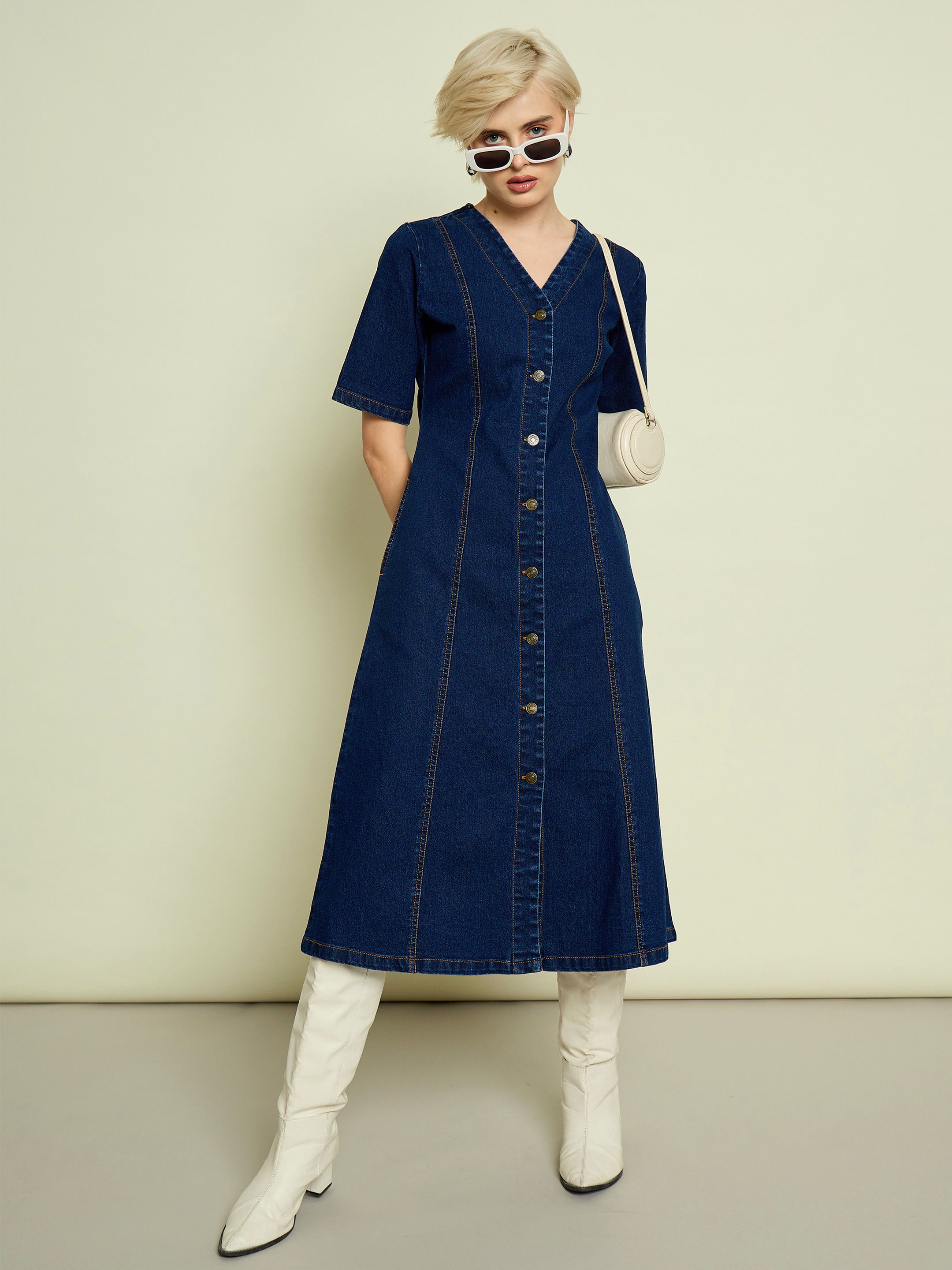 sassafras Women A-line Dark Blue Midi/Calf Length Dress-picture-20