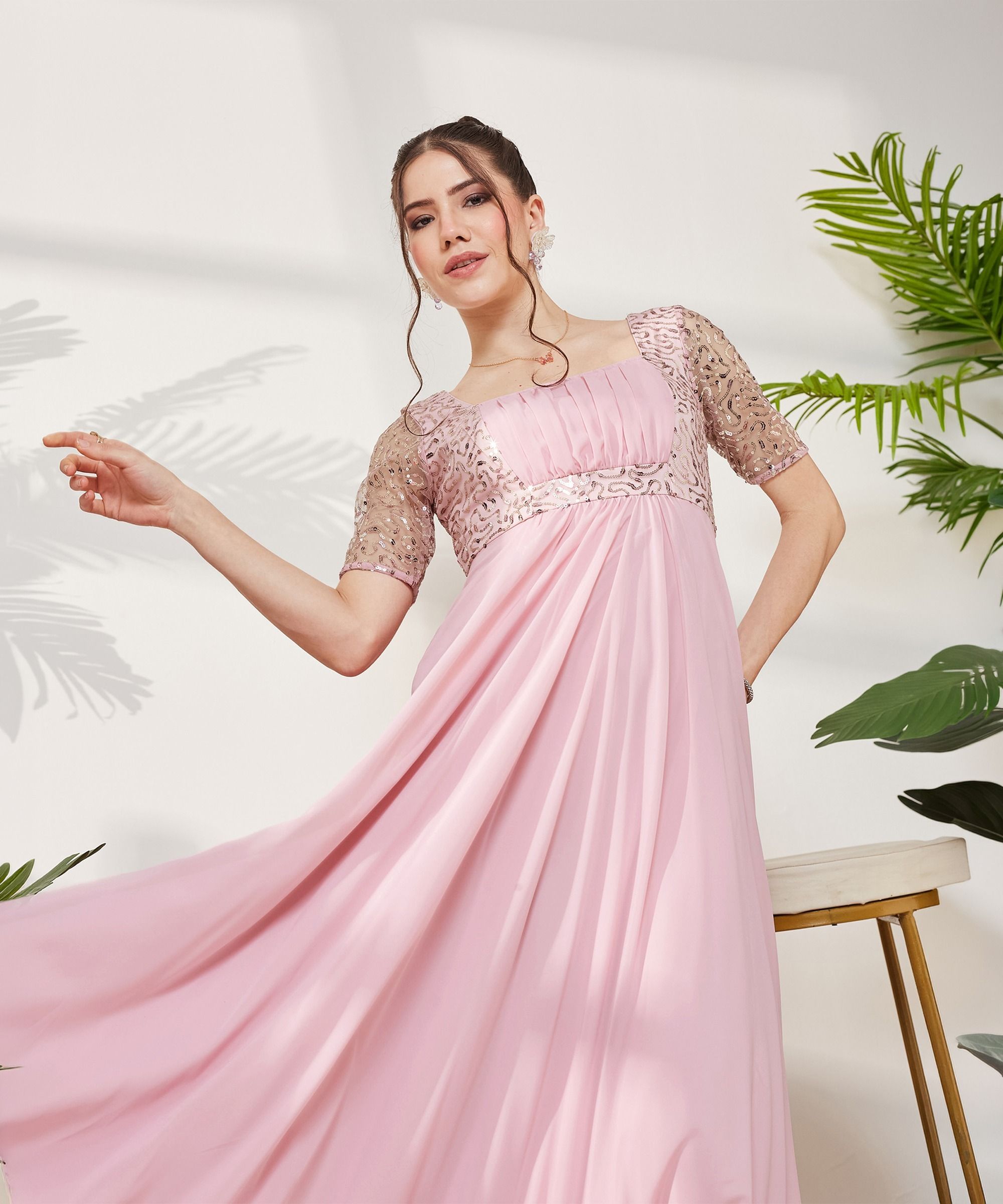 miss chase Women Maxi Pink Full Length Dress-picture-13