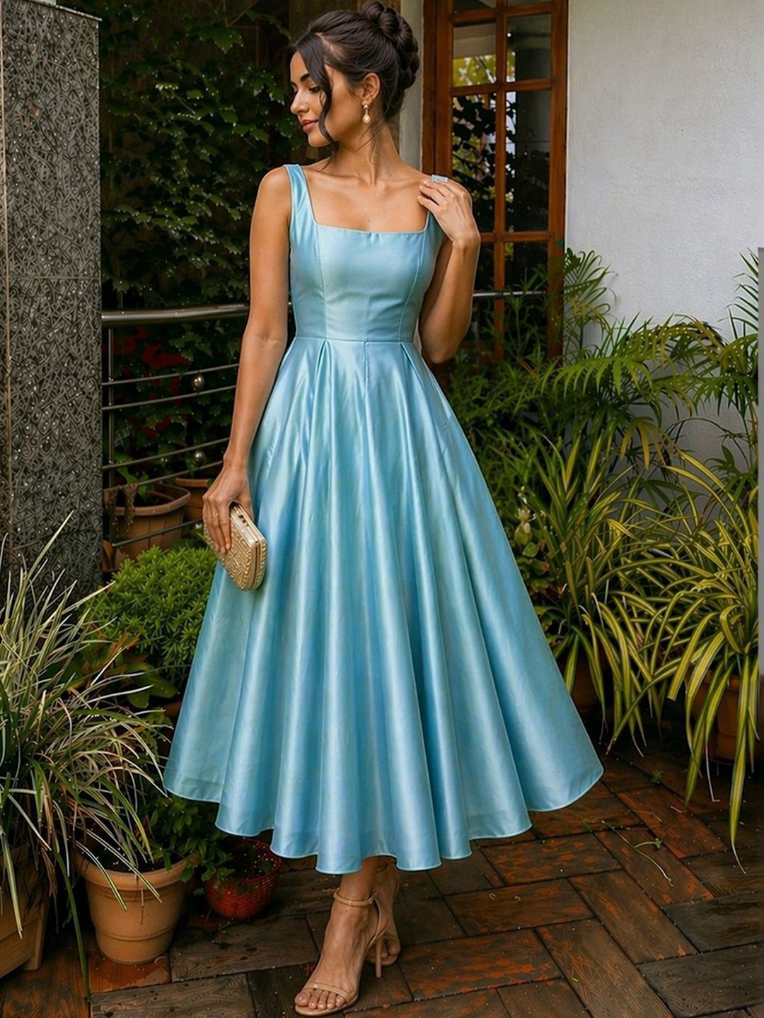 Women Fit and Flare Blue Midi/Calf Length Dress-image-34
