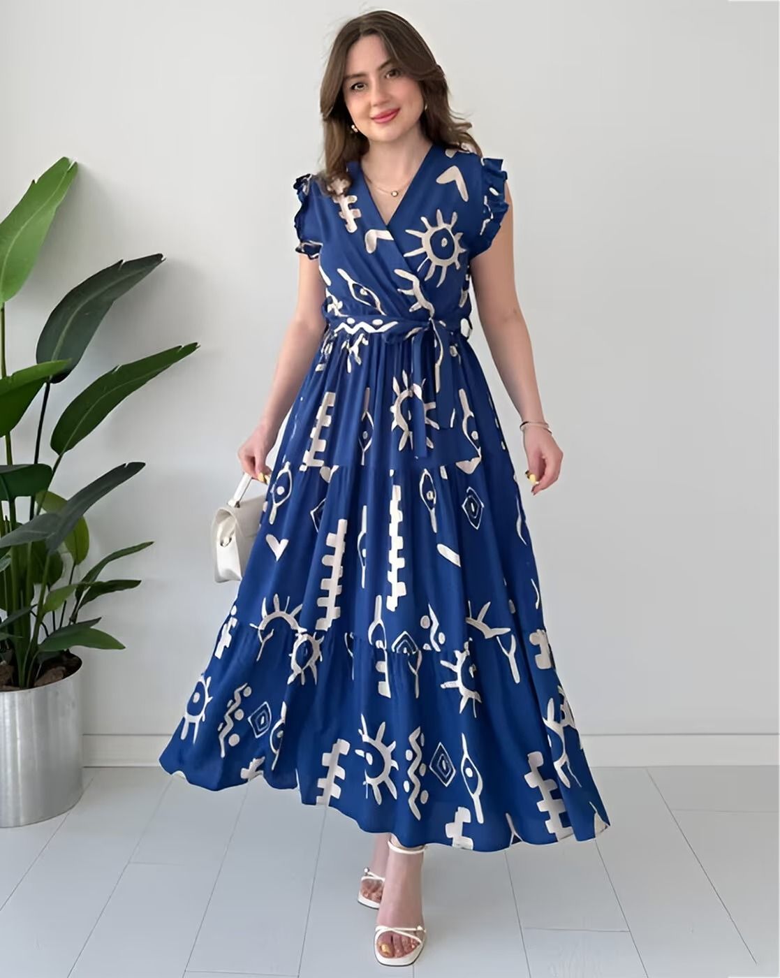 sworny fashion Printed, Abstract Cotton Blend Stitched Flared/A-line Gown-picture-15