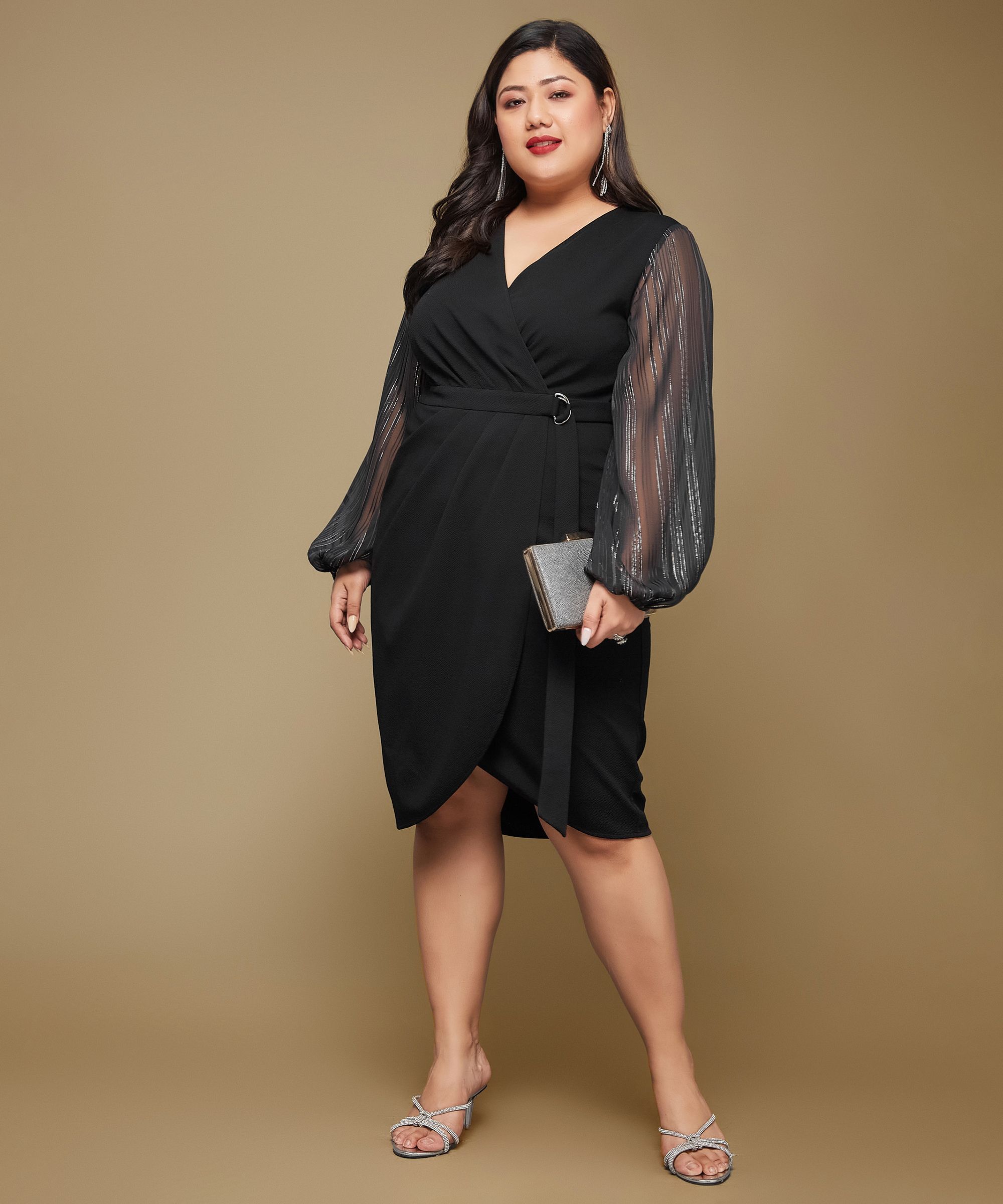 miss chase Women Wrap Black Midi/Calf Length Dress-picture-18