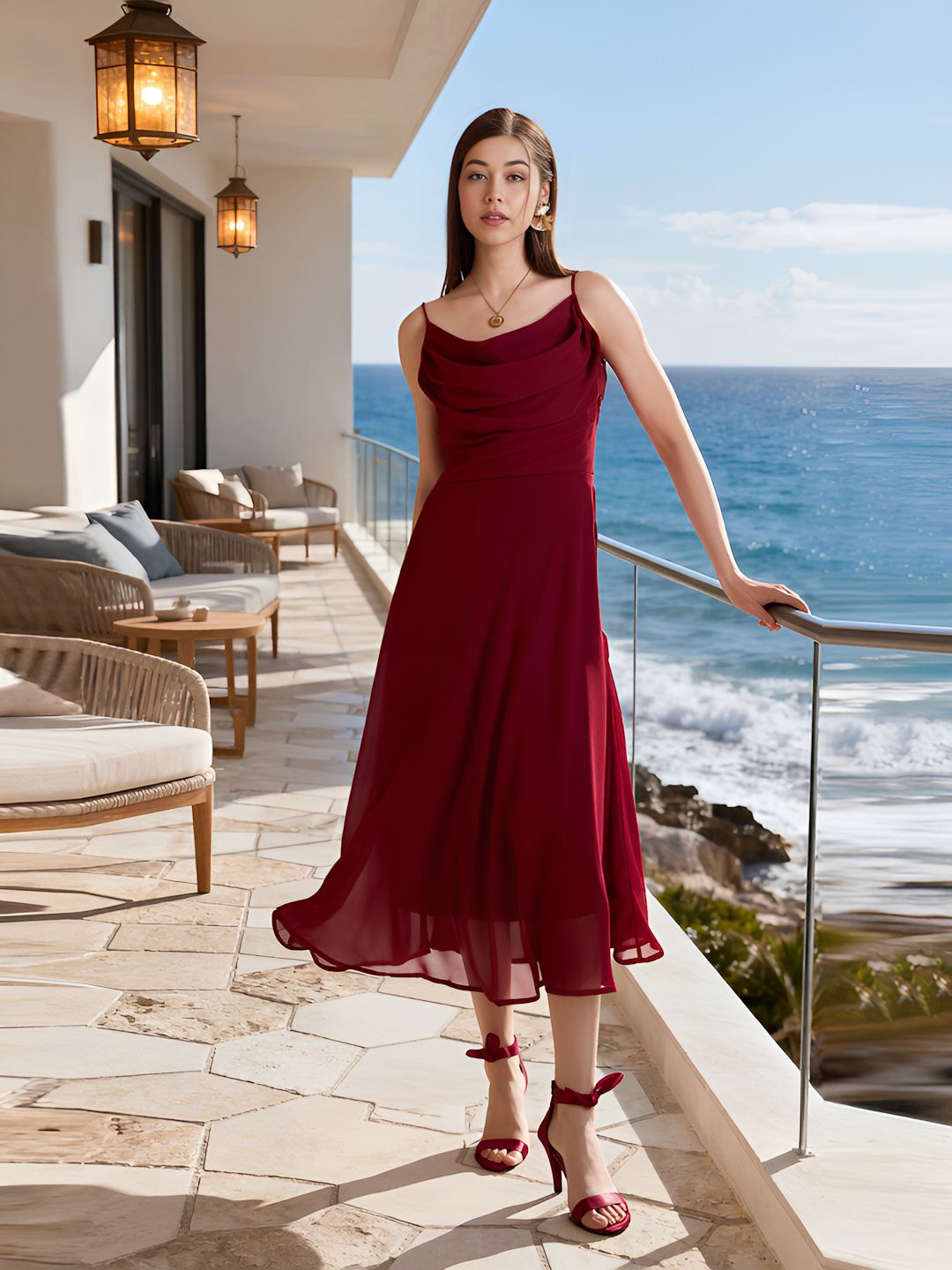 aayu Women Fit and Flare Maroon Midi/Calf Length Dress-picture-34