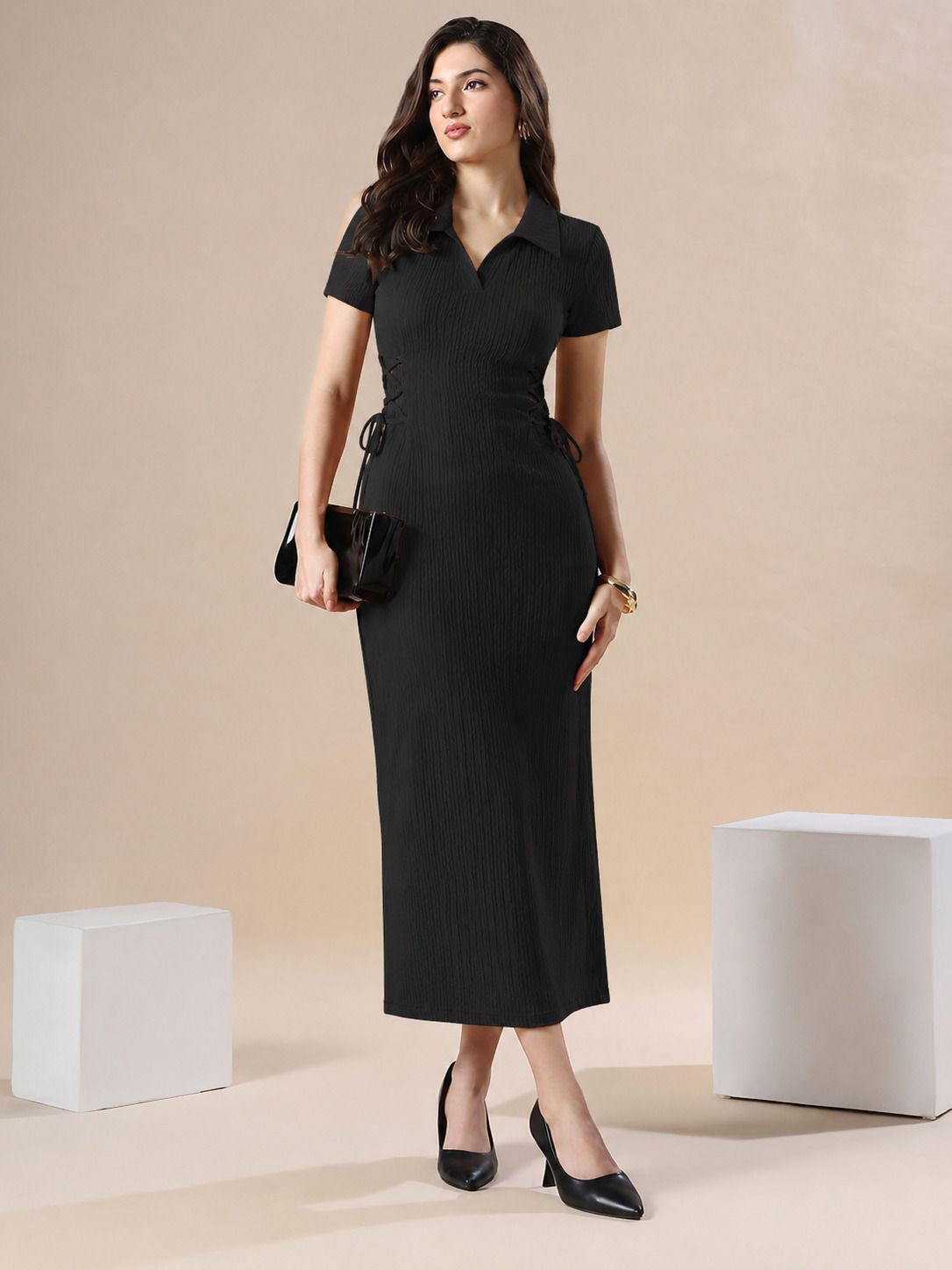 Women A-line Black Maxi/Full Length Dress-image-42