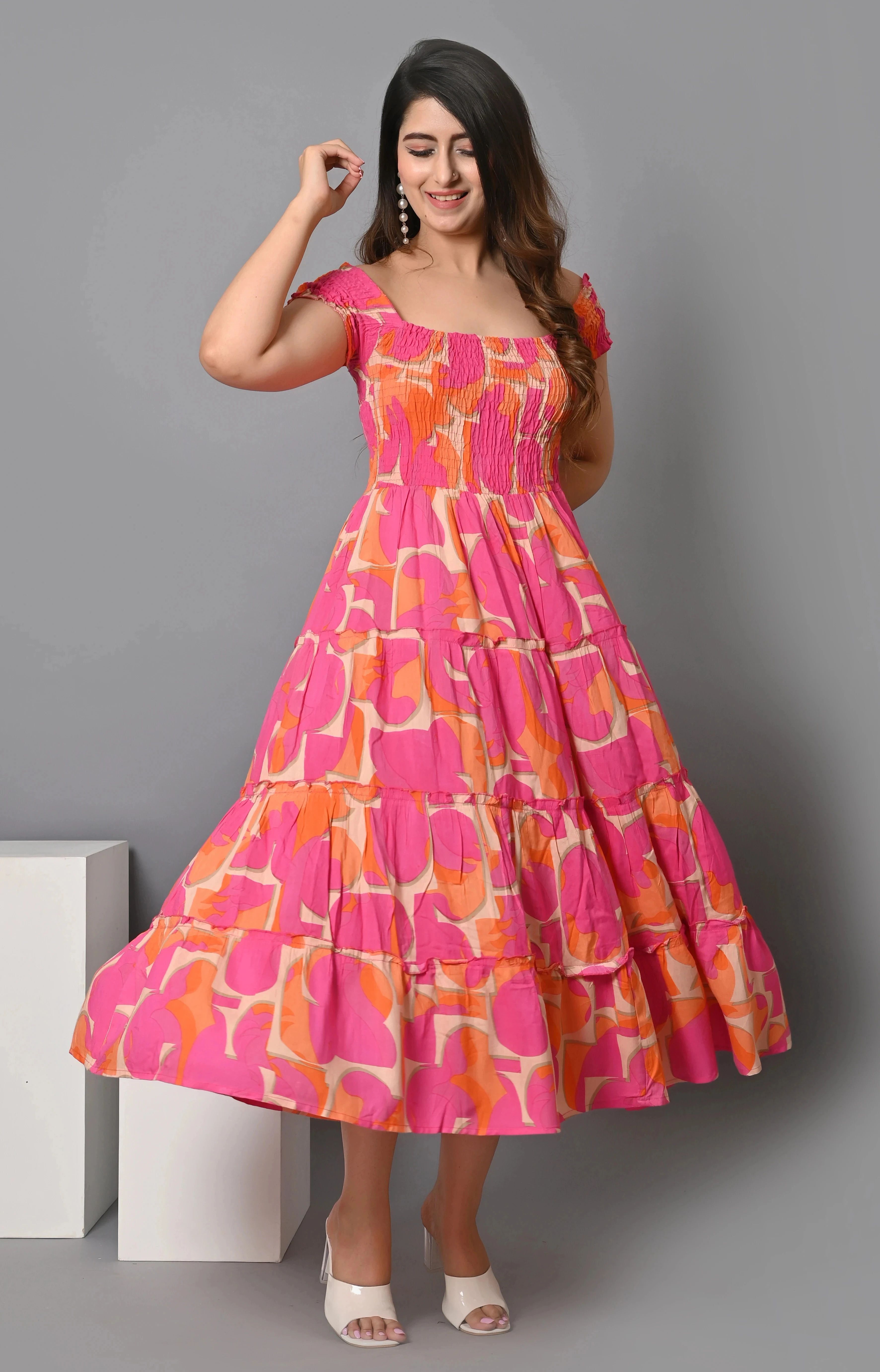 vymo Women Fit and Flare Multicolor Midi/Calf Length Dress-picture-13
