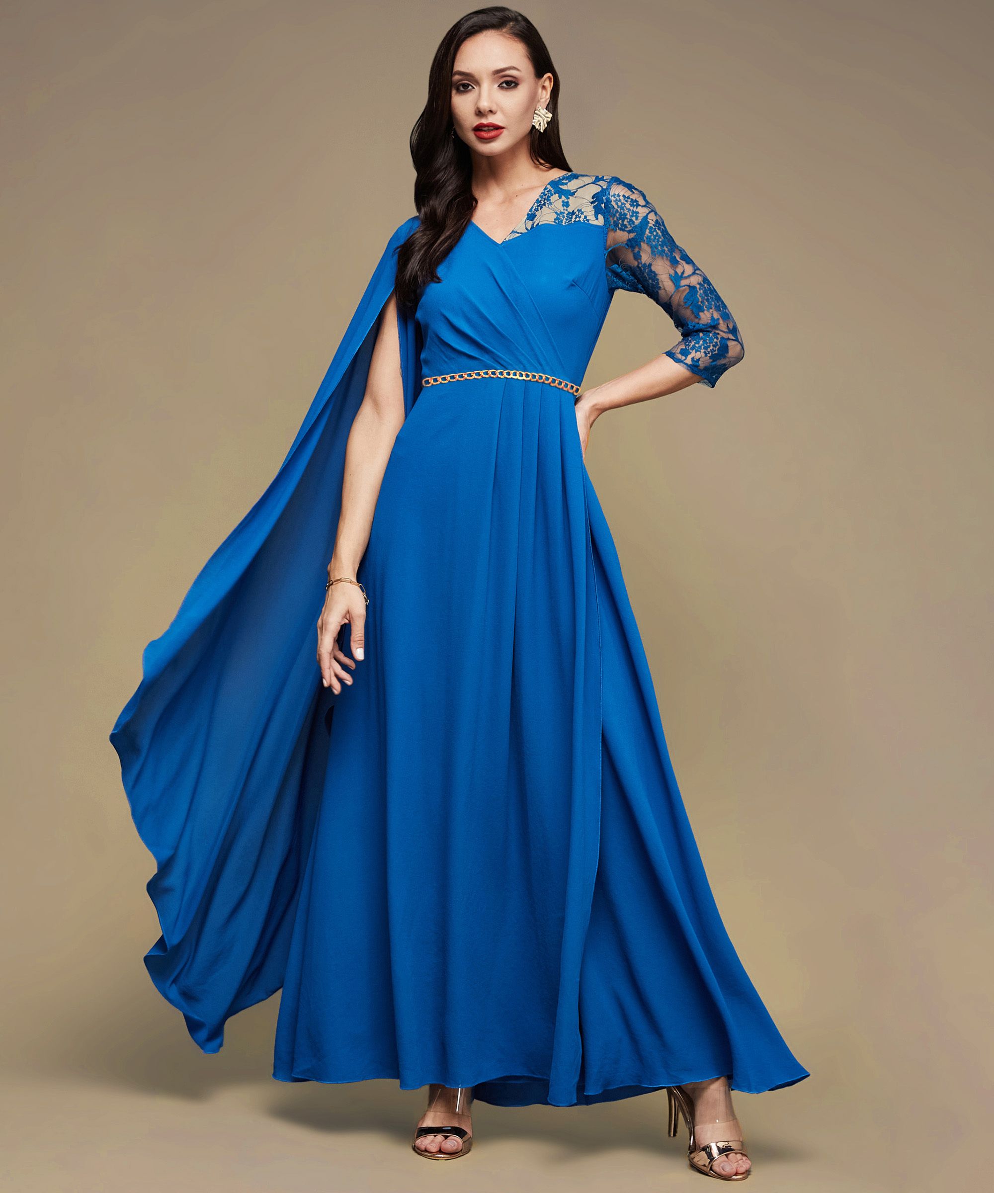 miss chase Women A-line Blue Maxi/Full Length Dress-picture-13