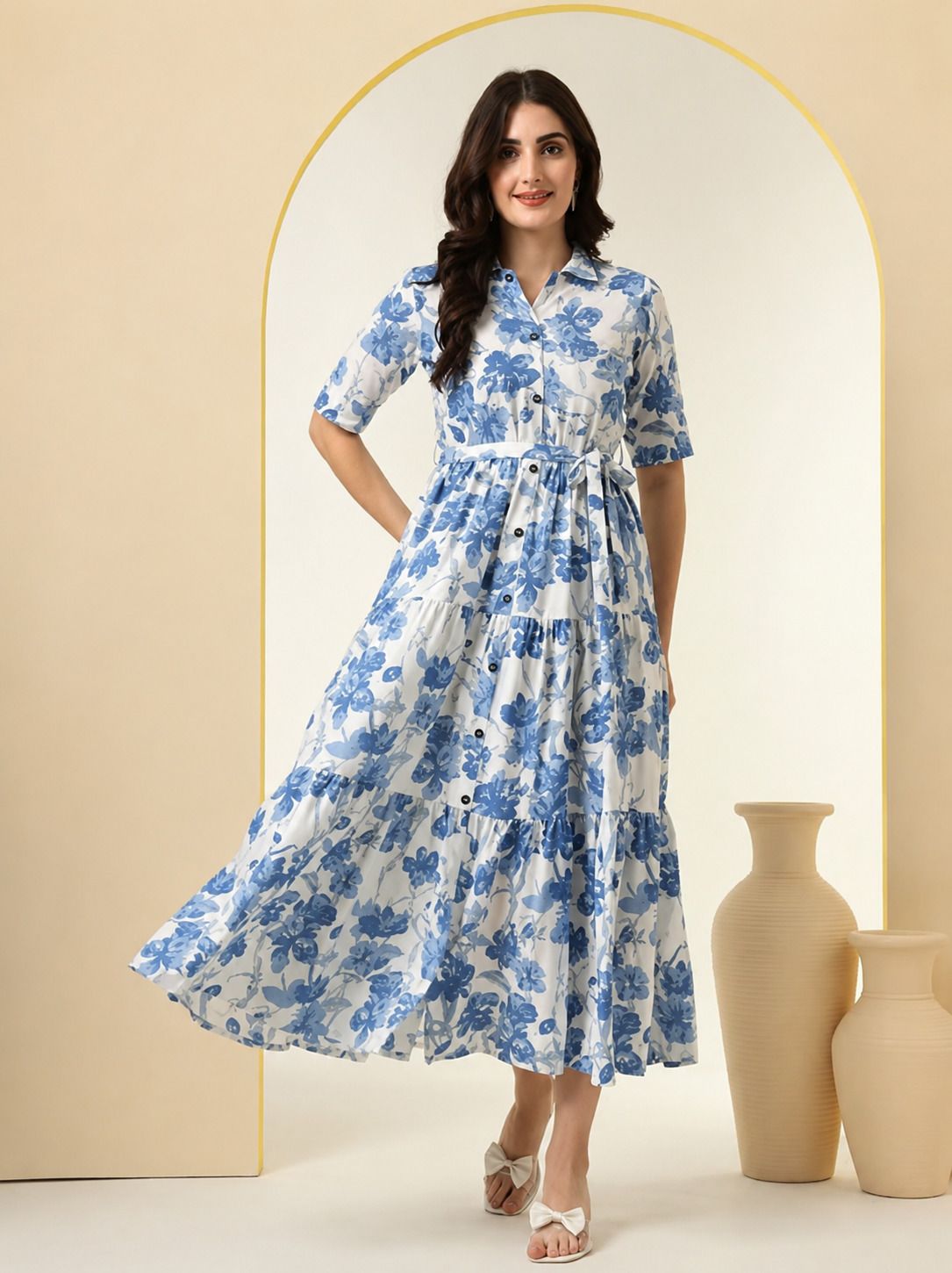 atoz Women Shirt White, Blue Midi/Calf Length Dress-picture-19