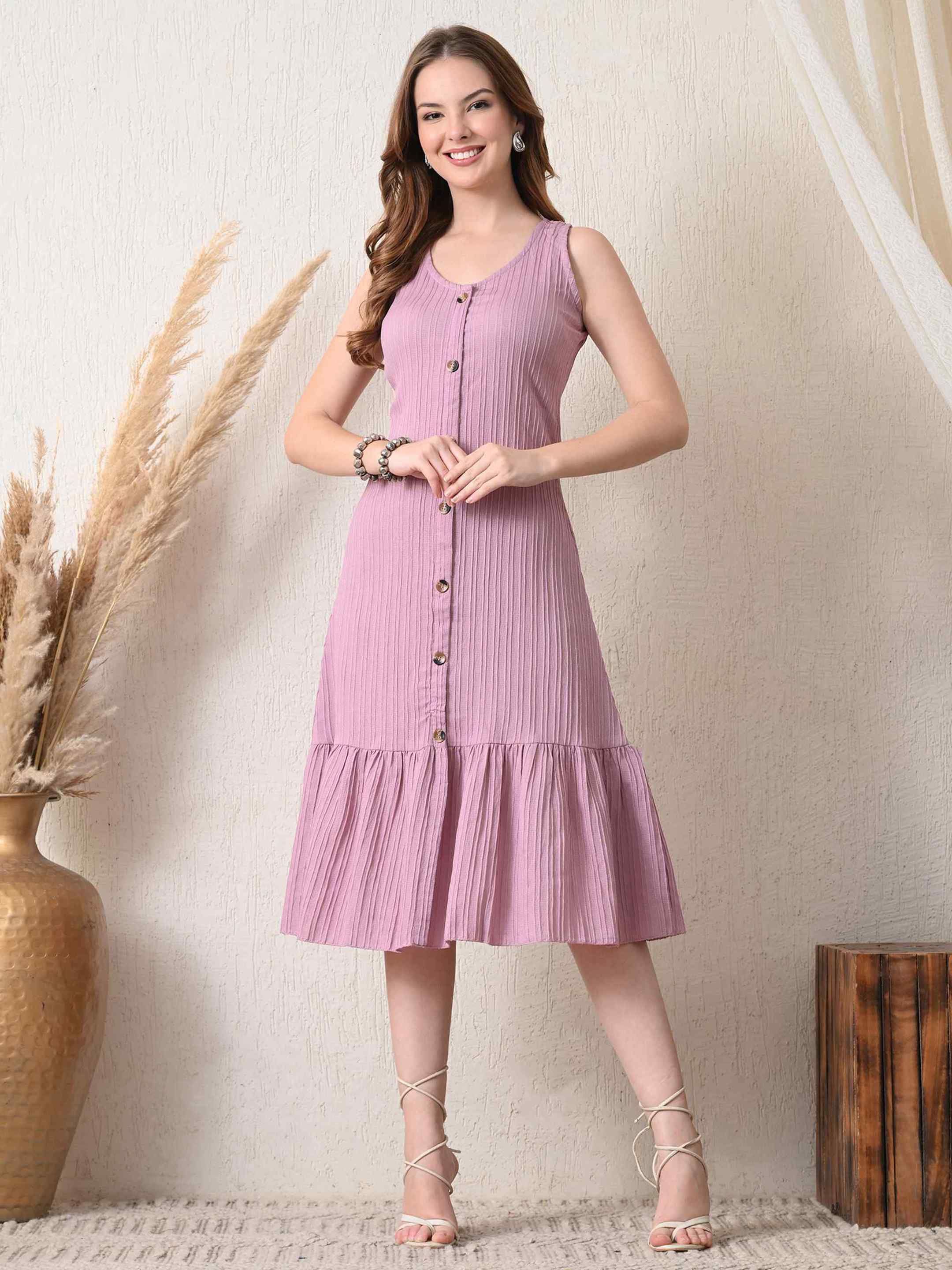 Women A-line Pink Below Knee Dress