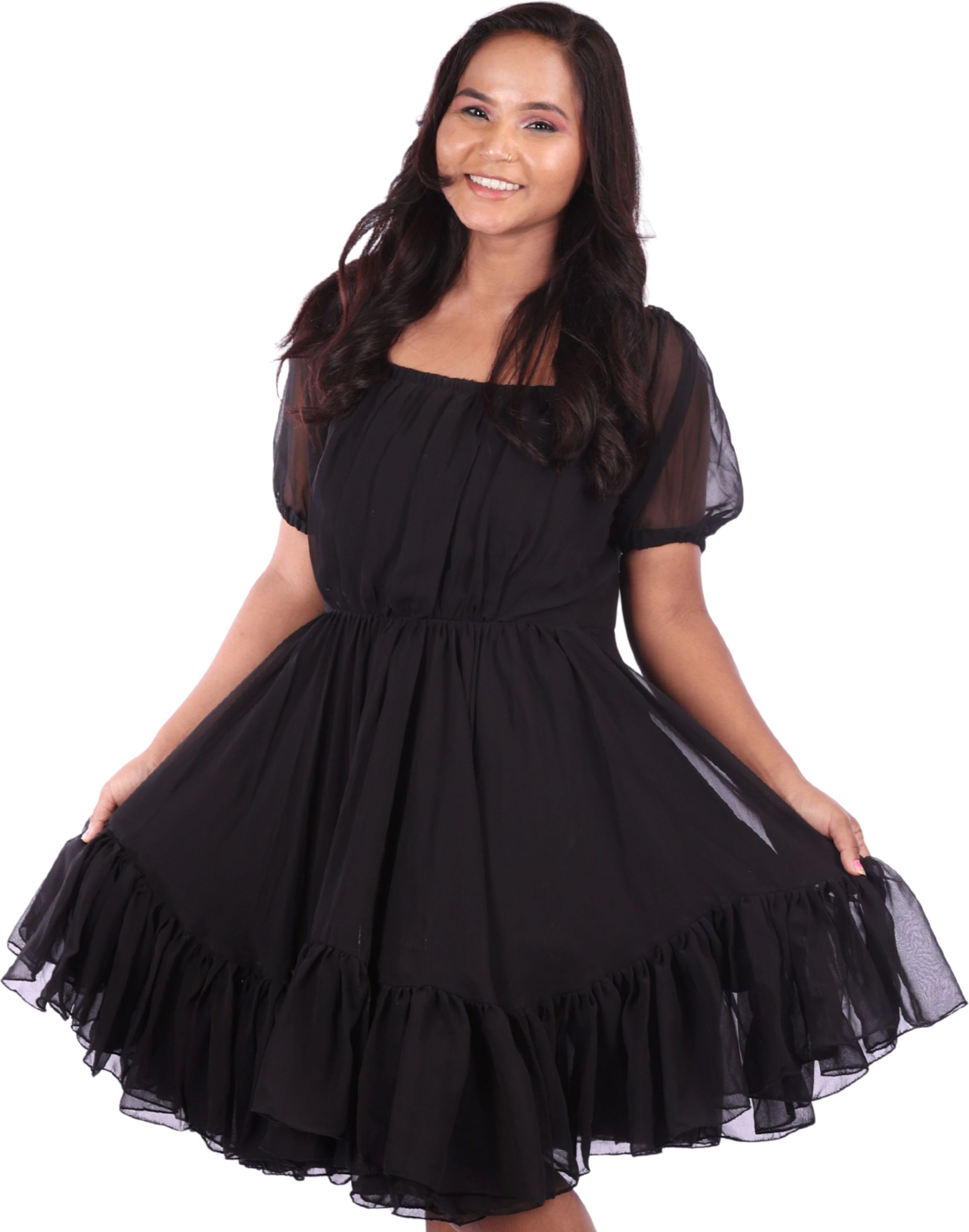 Women Fit and Flare Black Mini/Short Dress-image-37