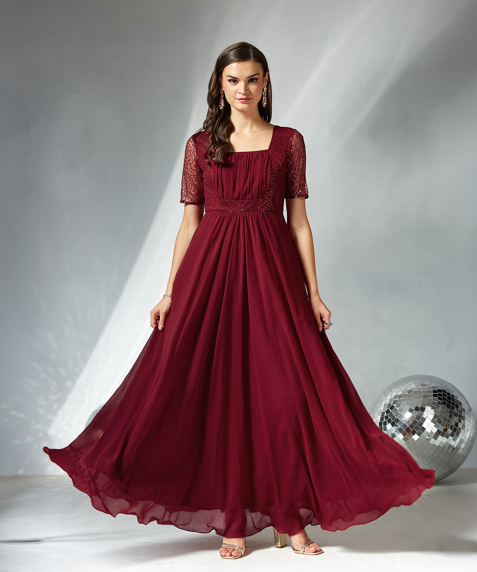 miss chase Women Maxi Maroon Full Length Dress-picture-35