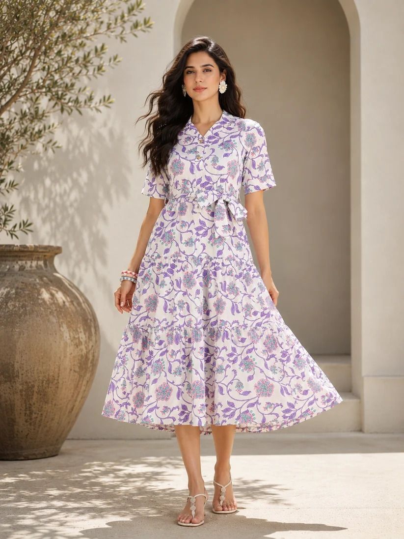 metronaut Women Tiered Purple Midi/Calf Length Dress-picture-25
