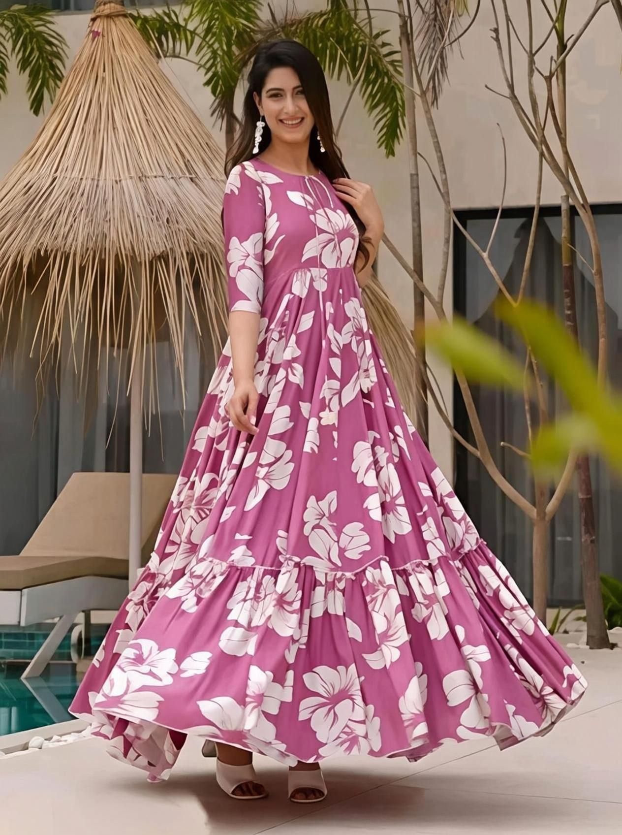 moolcho Floral Print Viscose Rayon Stitched Anarkali Gown-picture-29