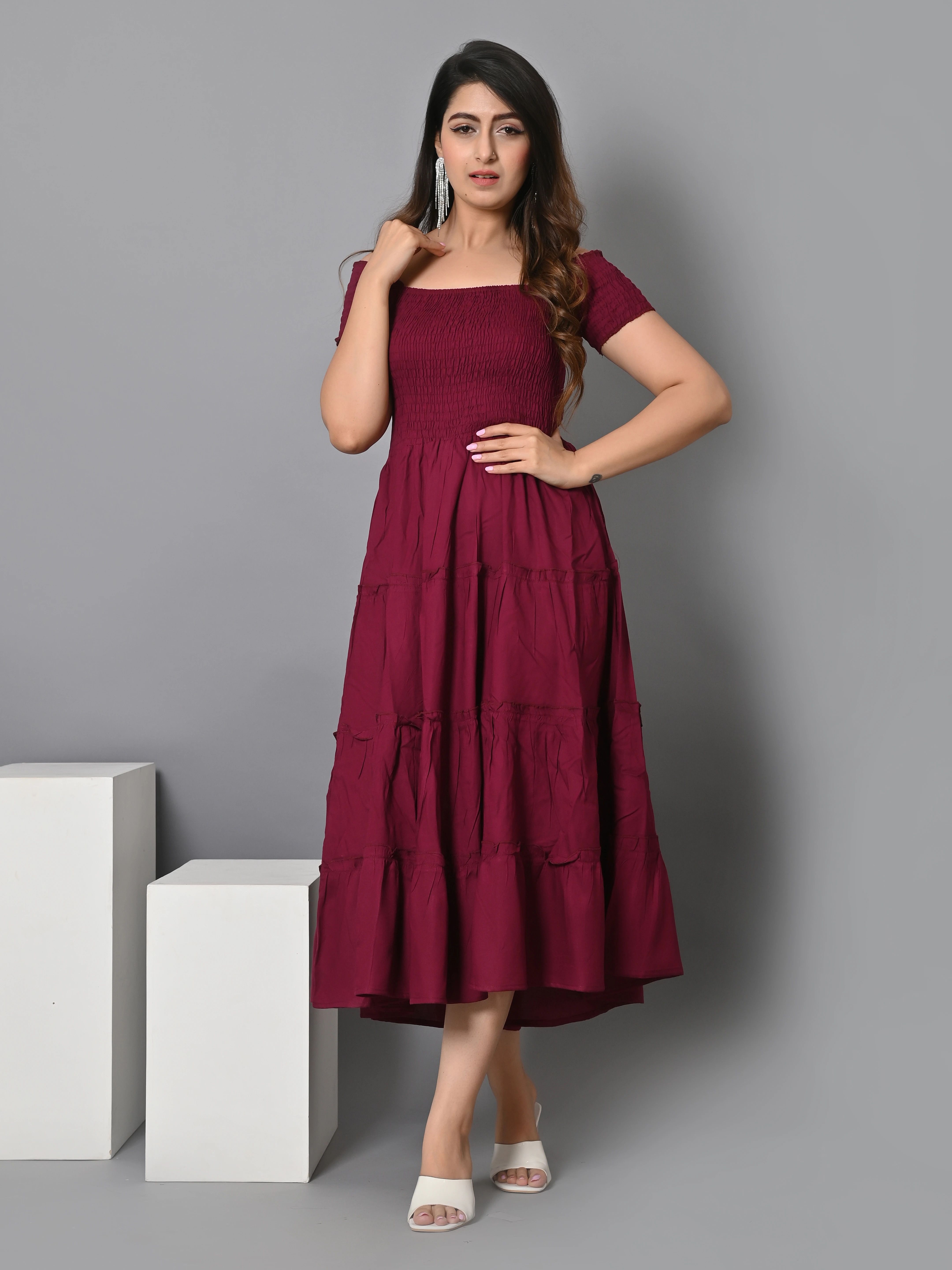 vymo Women Fit and Flare Purple Midi/Calf Length Dress-picture-8
