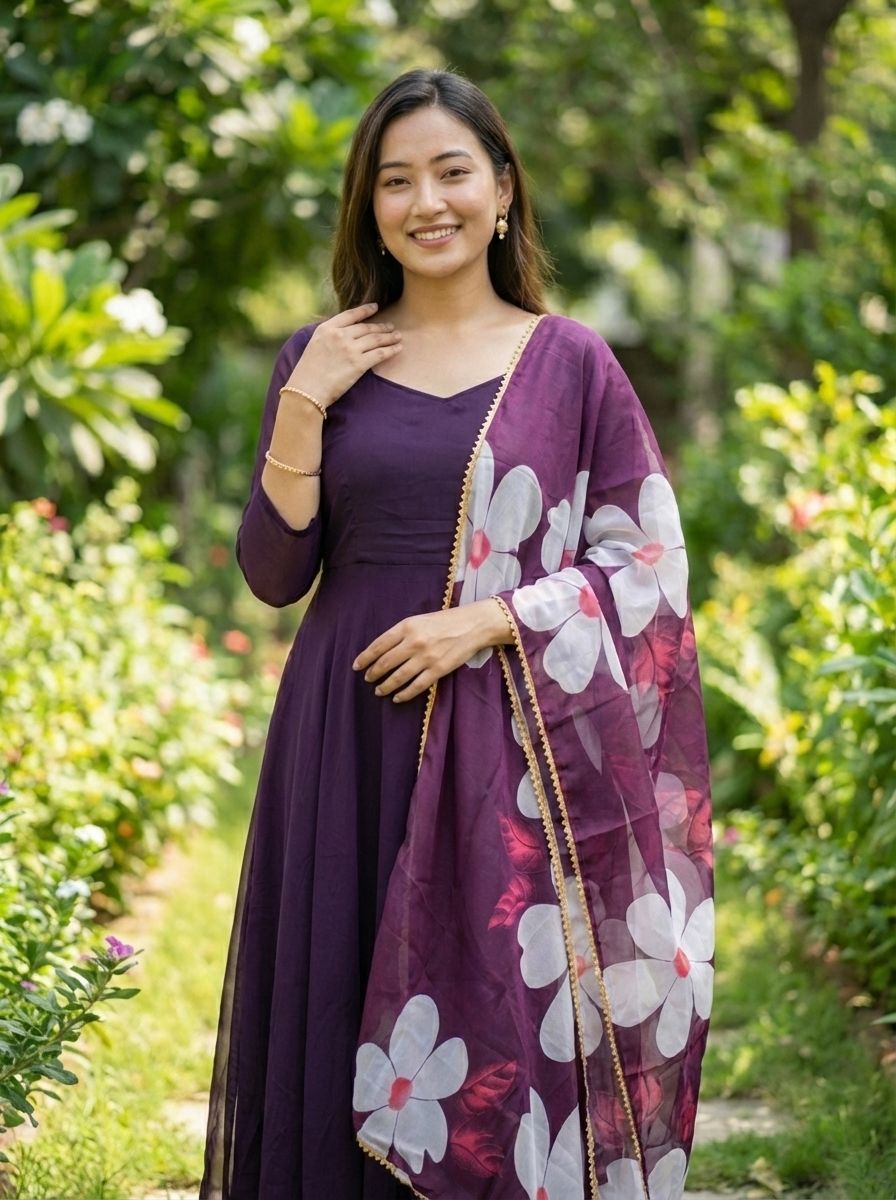 Women Gown Purple Knee Length Dress