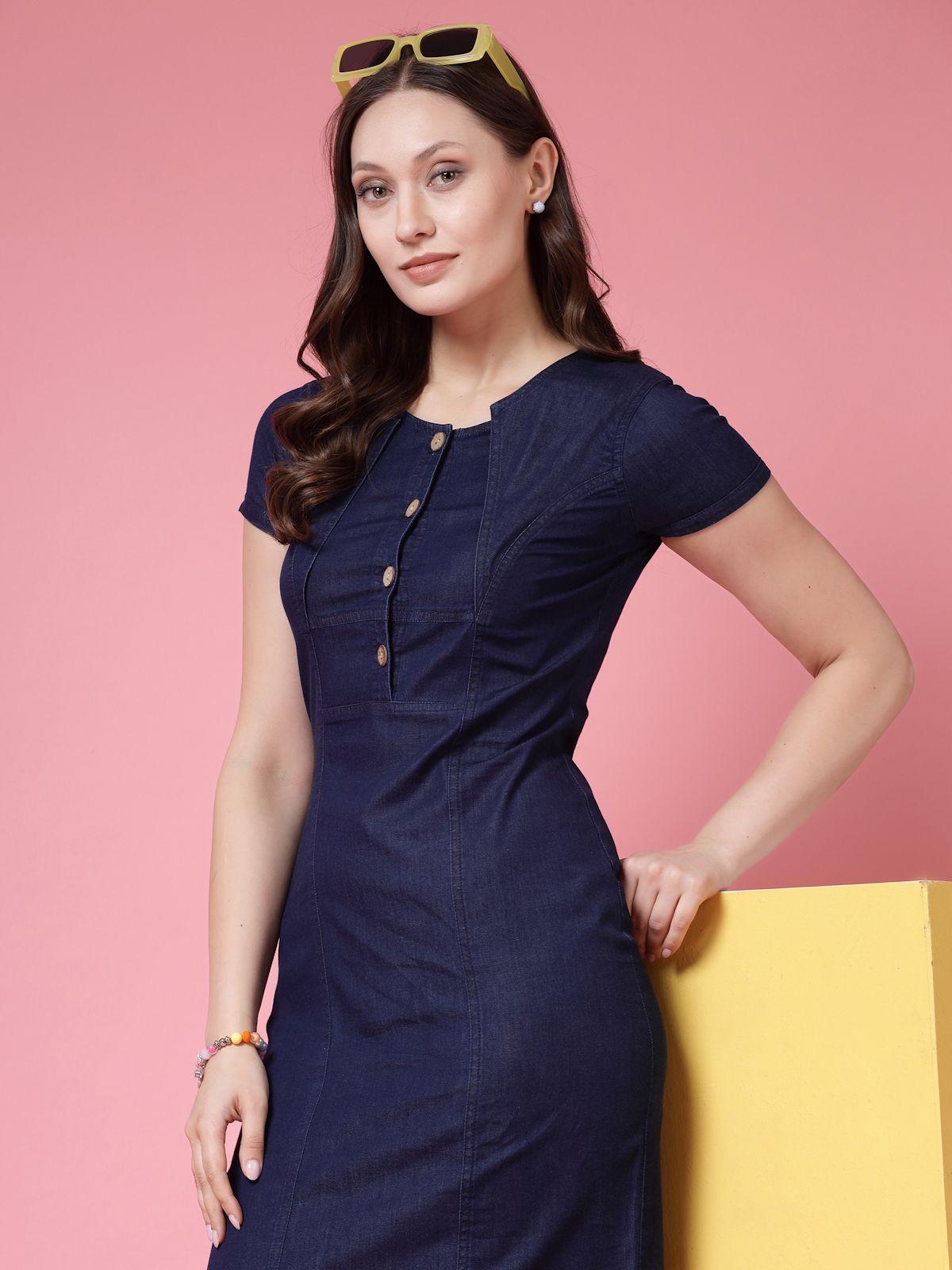 Women Bodycon Blue Knee Length Dress-image-18