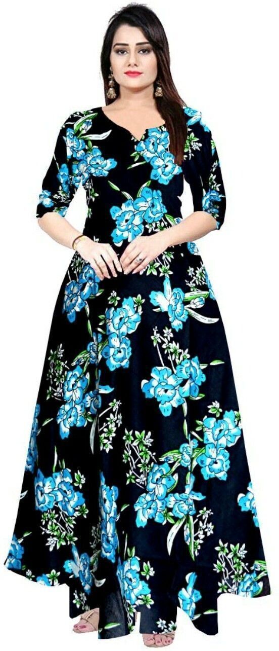 Women A-line Blue Maxi/Full Length Dress-image-9