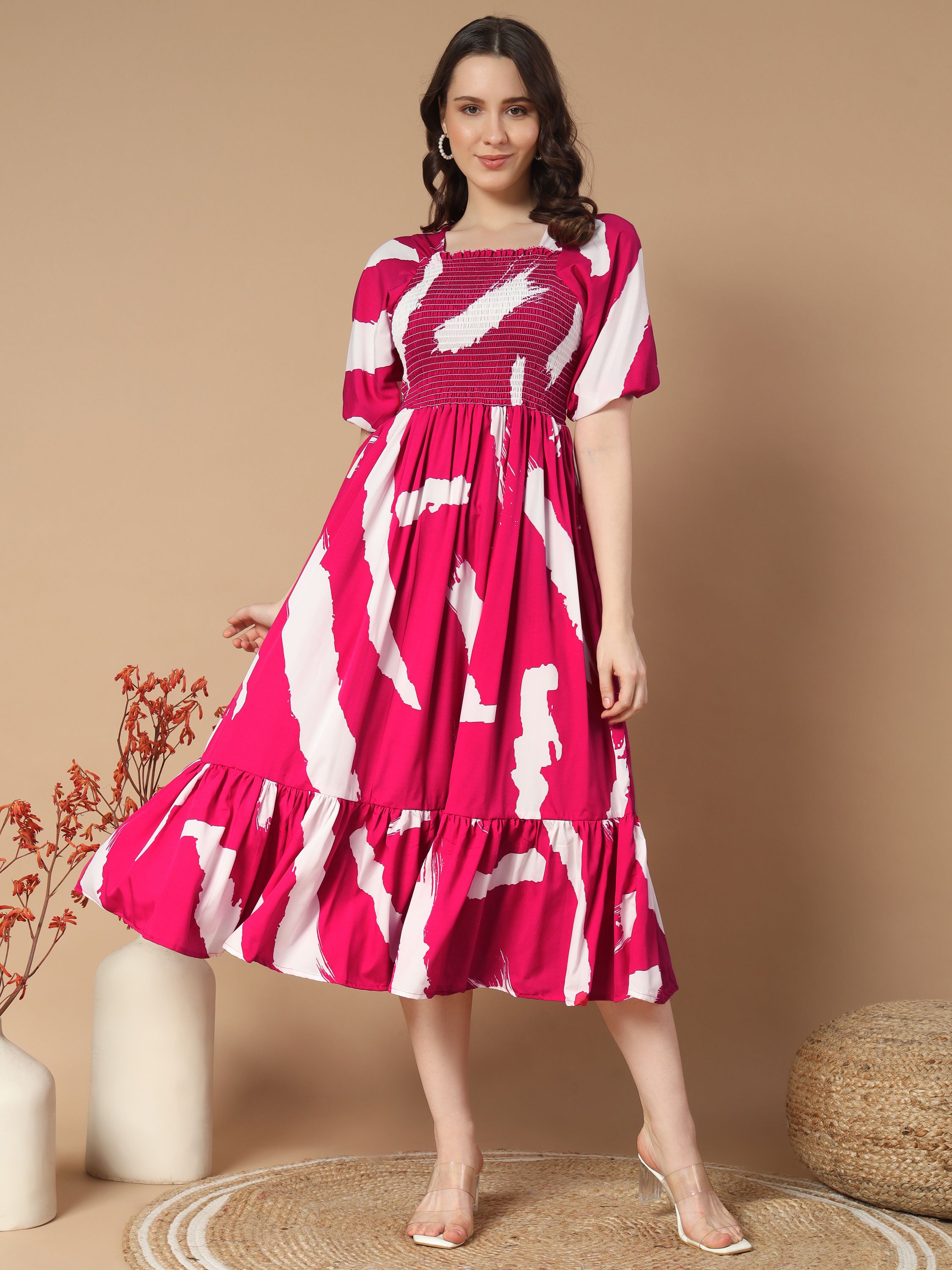 metronaut Women A-line Red, Pink Midi/Calf Length Dress-picture-34