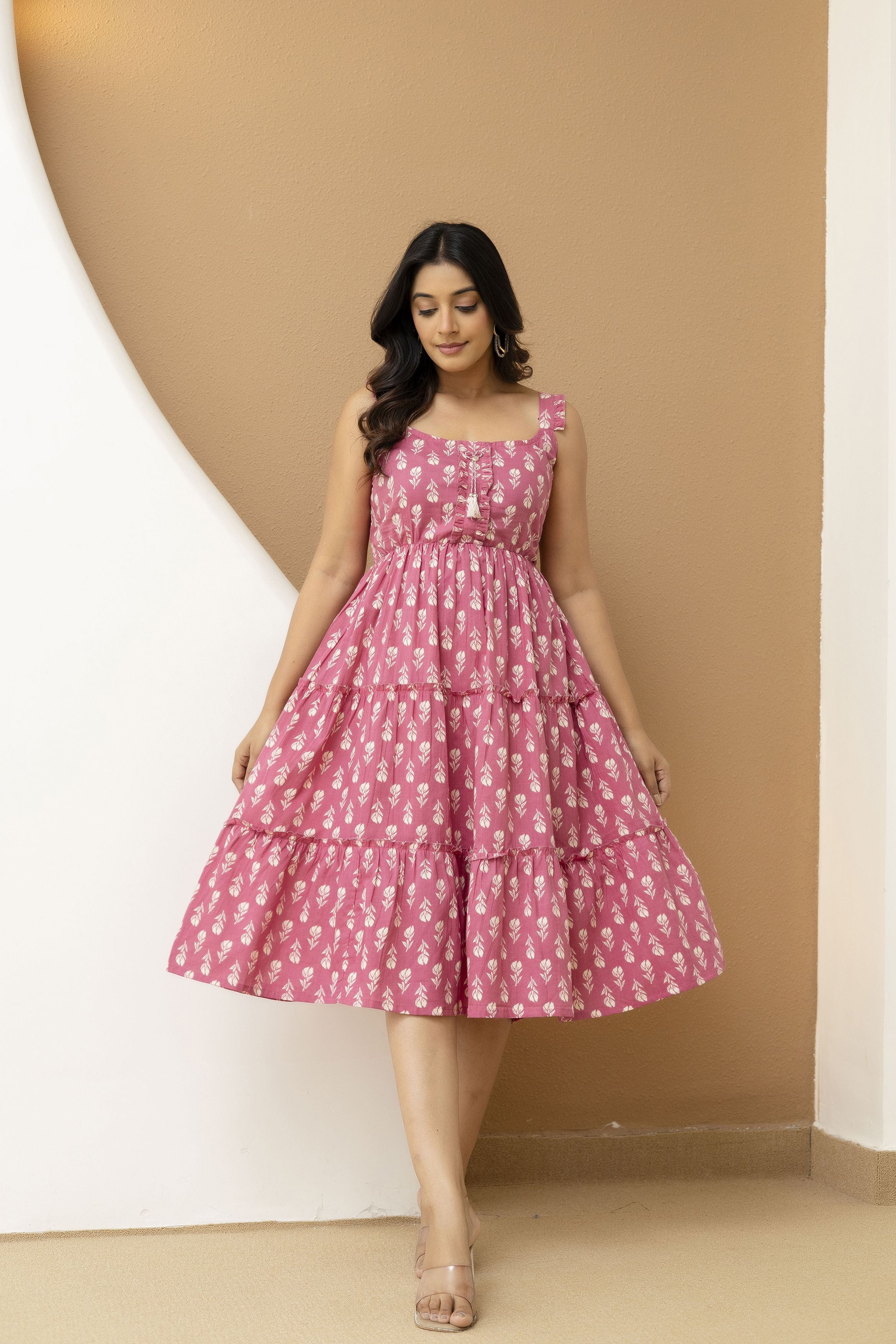 Women Fit and Flare Pink Midi/Calf Length Dress-image-43