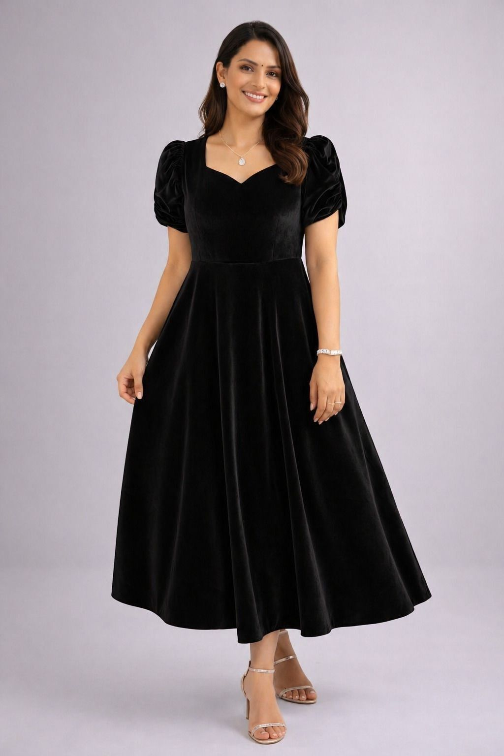 freyal enterprise Women Fit and Flare Black Below Knee Dress-picture-6