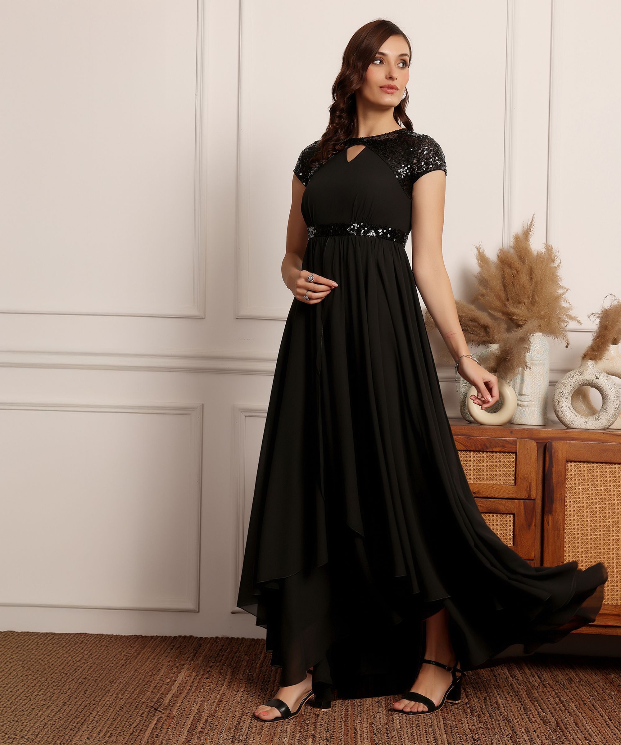 miss chase Women Maxi Black Full Length Dress-picture-40