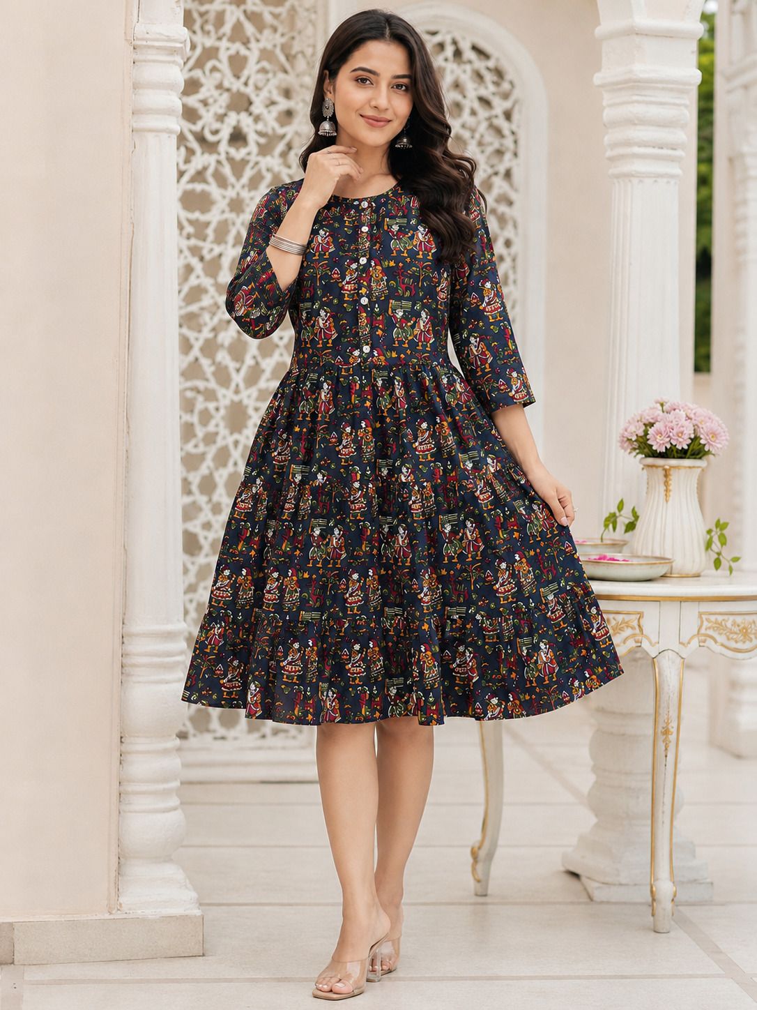 Women Fit and Flare Black Knee Length Dress-image-36