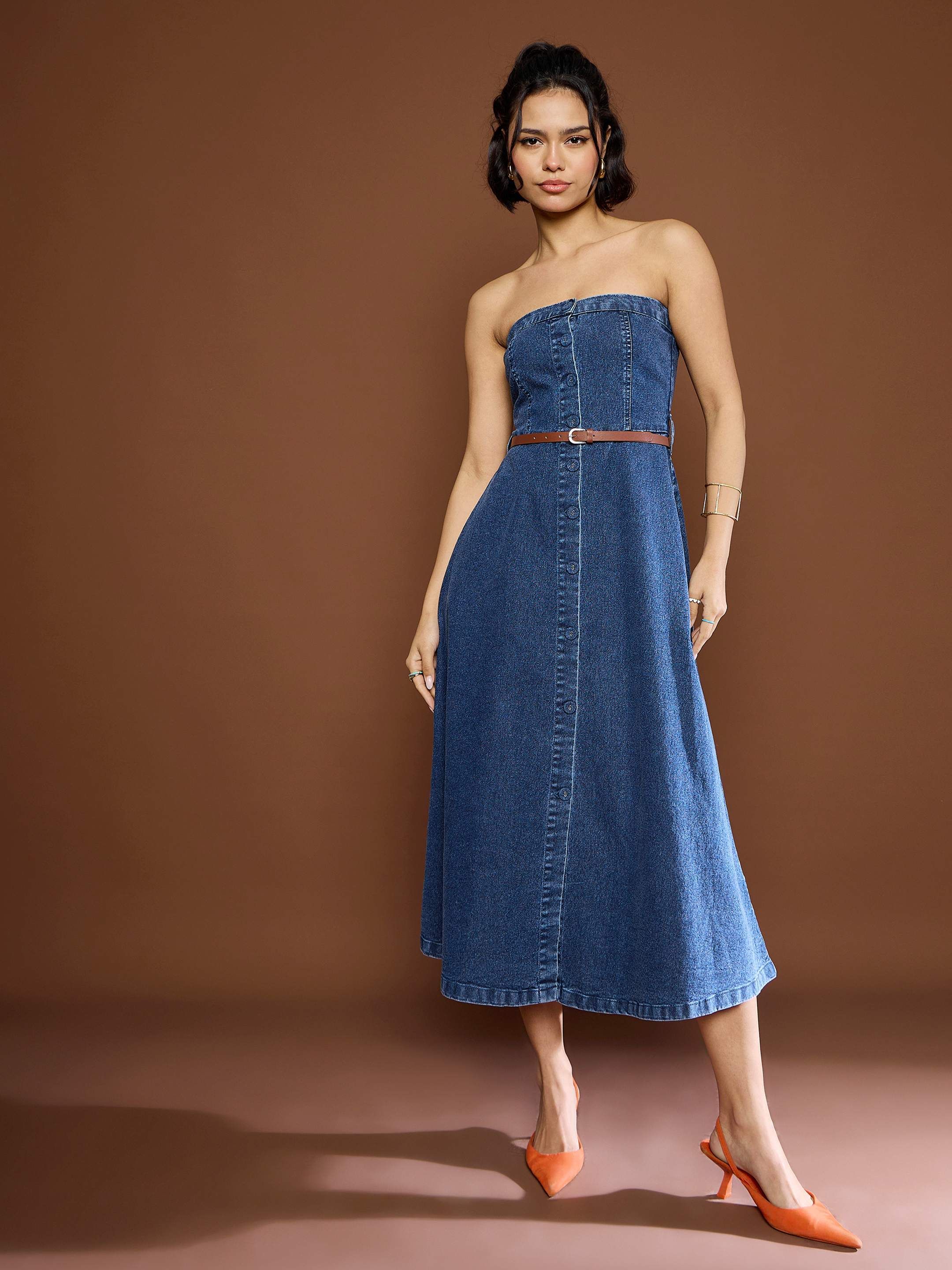 sassafras Women Tube Blue Below Knee Dress-picture-11