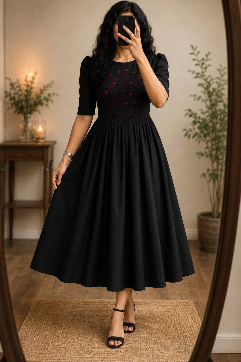 Women Gown Black Midi/Calf Length Dress-image-46