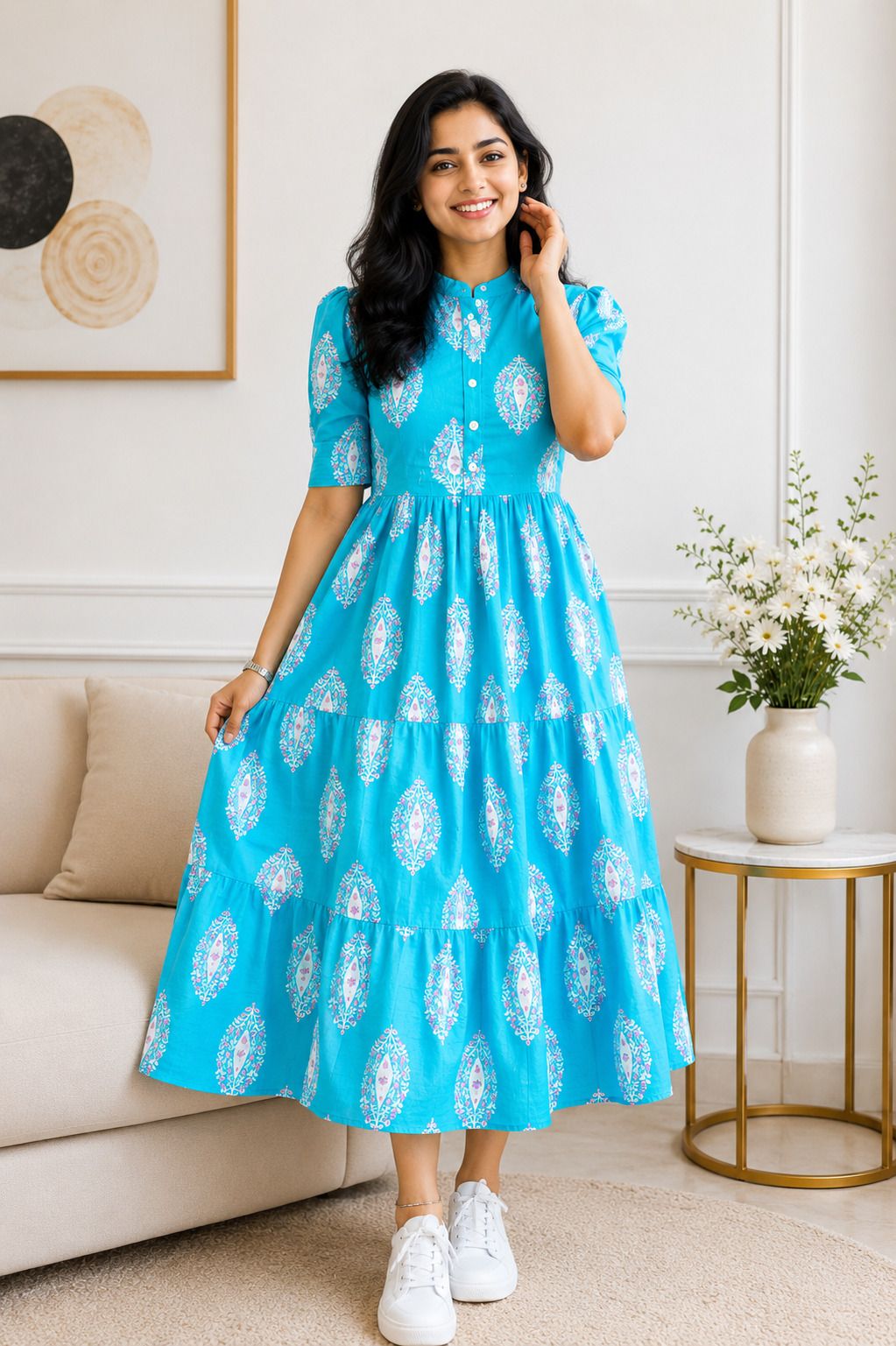 Women Tiered Blue Maxi/Full Length Dress-image-38