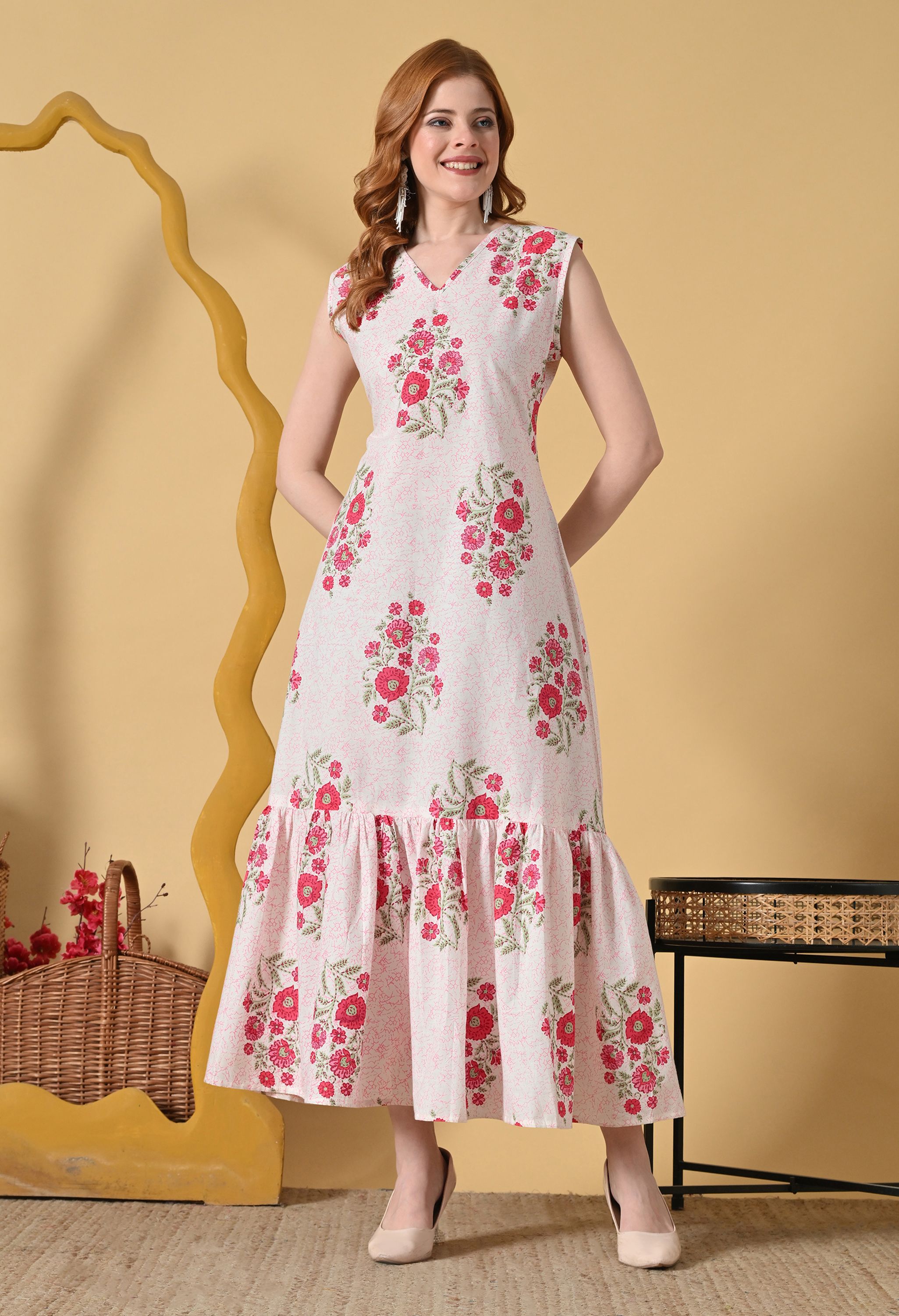 purshottam wala Women Fit and Flare Red Maxi/Full Length Dress-picture-12