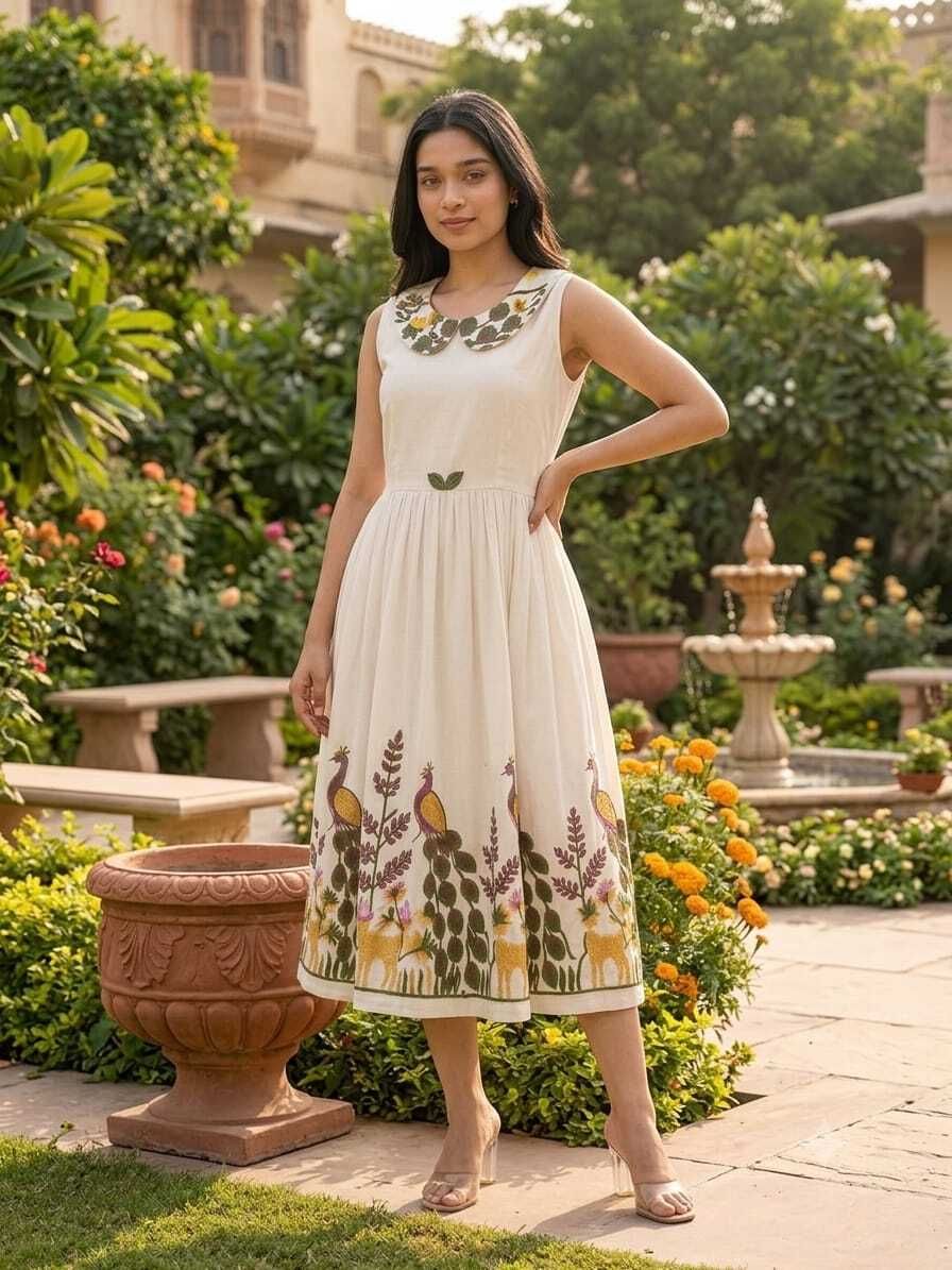 brahmani Women Fit and Flare White Midi/Calf Length Dress-picture-17