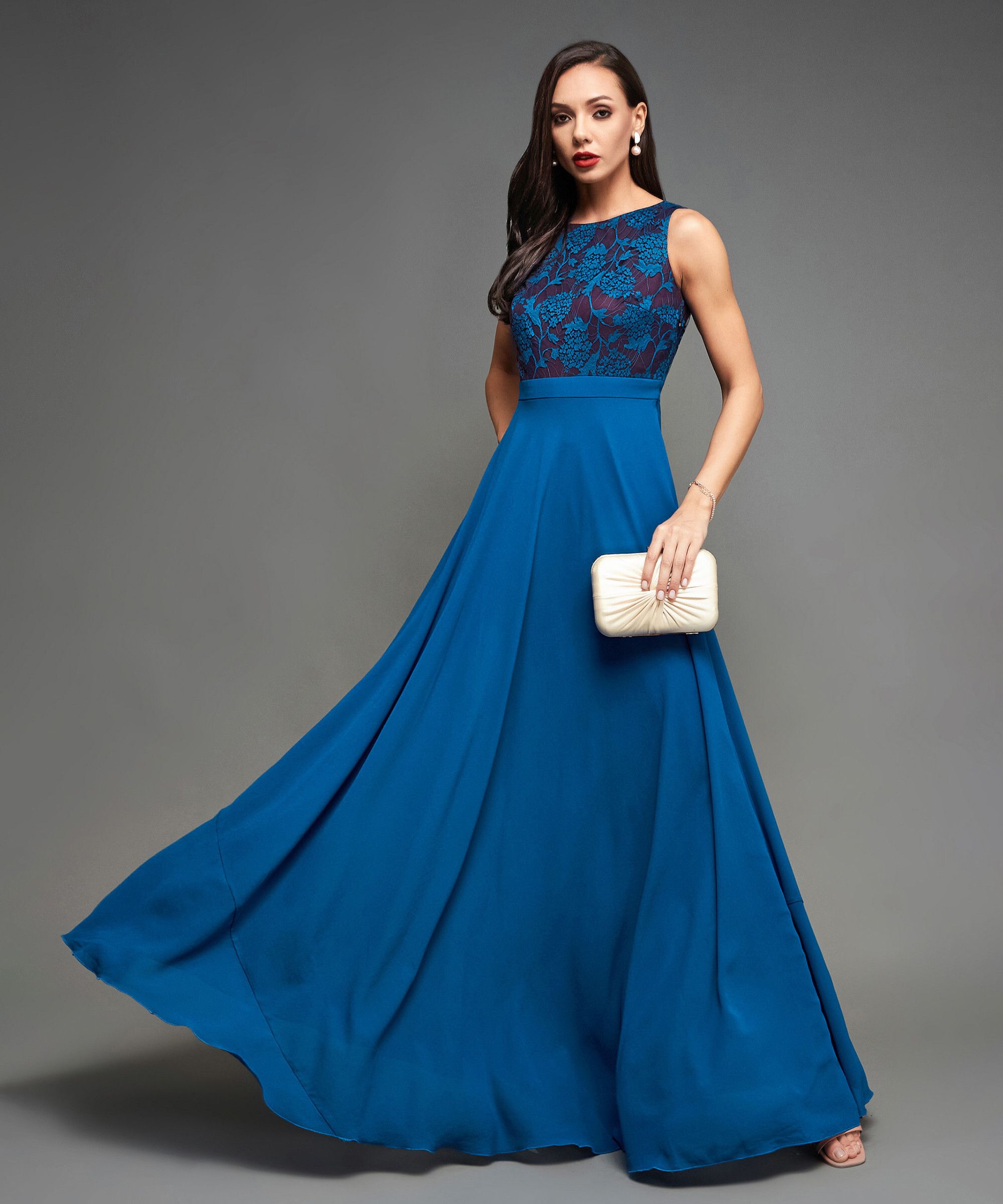 miss chase Women Gown Brown, Blue Maxi/Full Length Dress-picture-29