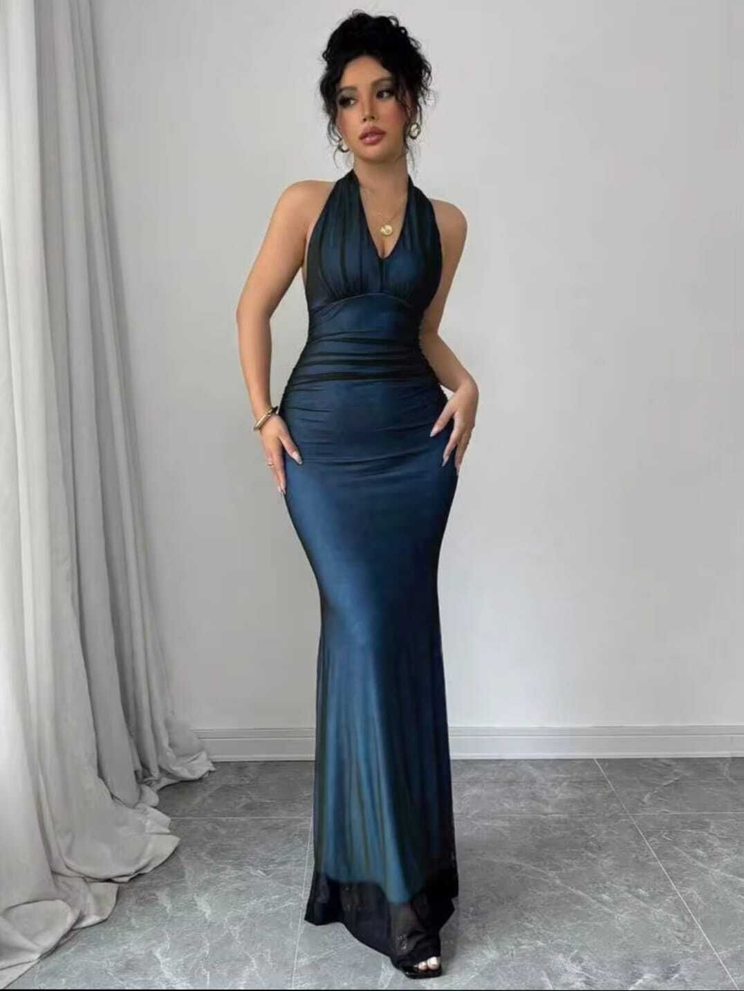 Women Bodycon Blue Maxi/Full Length Dress-image-31