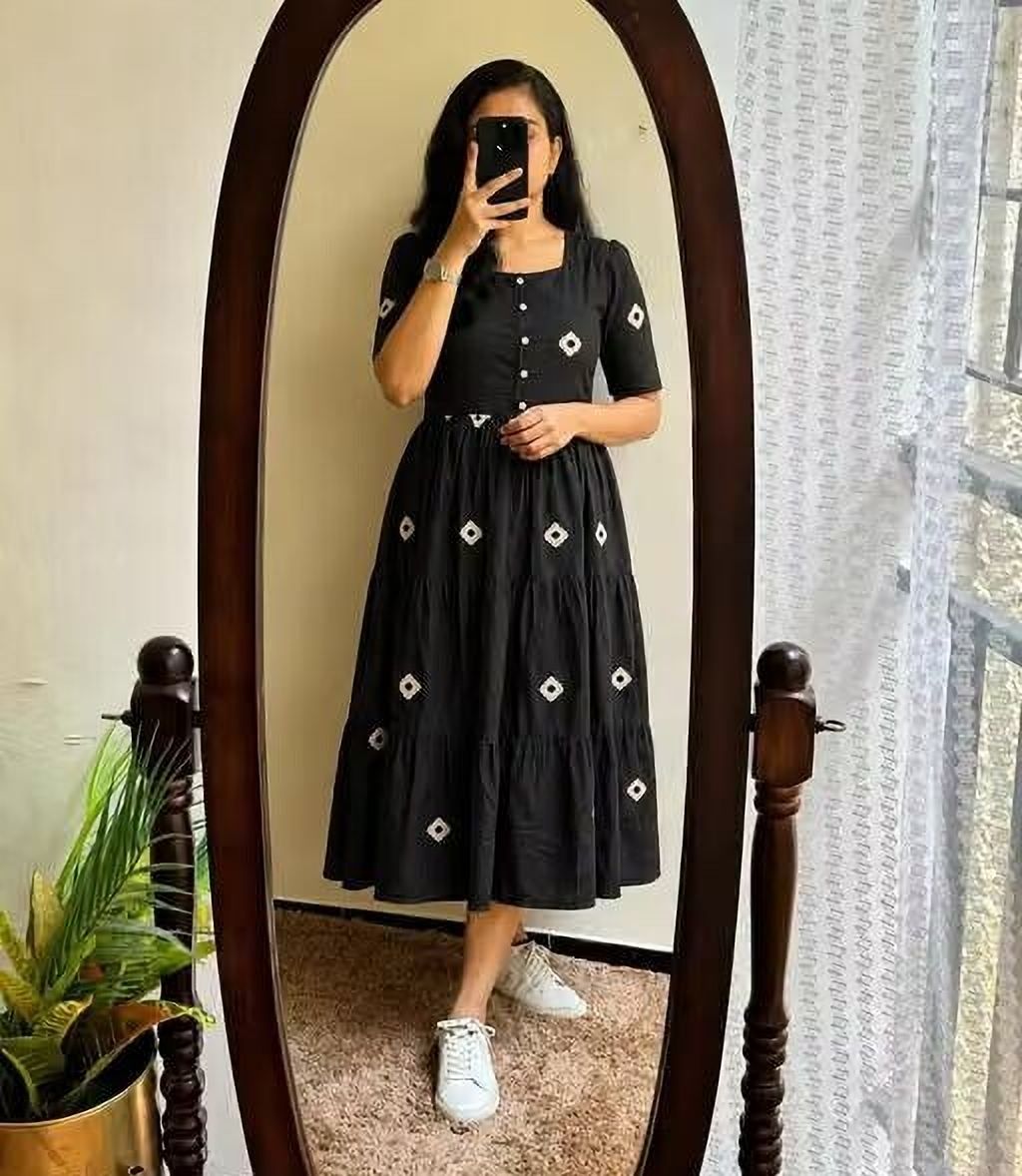 Women Tiered Black Midi/Calf Length Dress-image-29