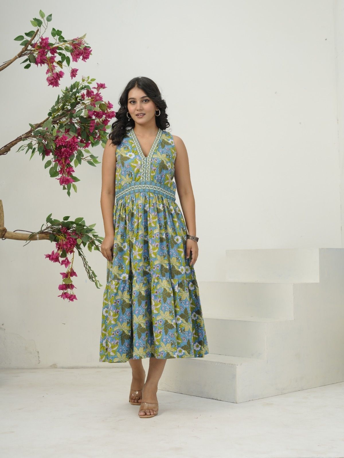 doria lifestyle Women Fit and Flare Blue Midi/Calf Length Dress-picture-22