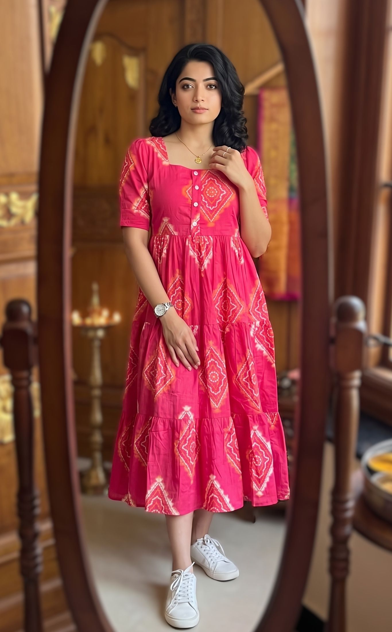 Women Tiered Pink Midi/Calf Length Dress-image-43