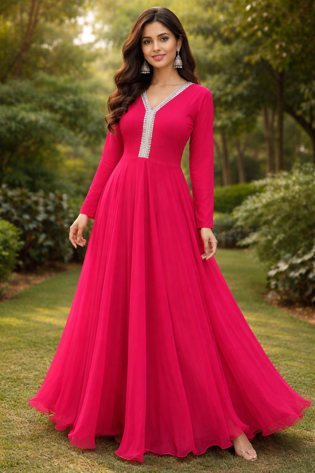 Women Fit and Flare Pink Maxi/Full Length Dress