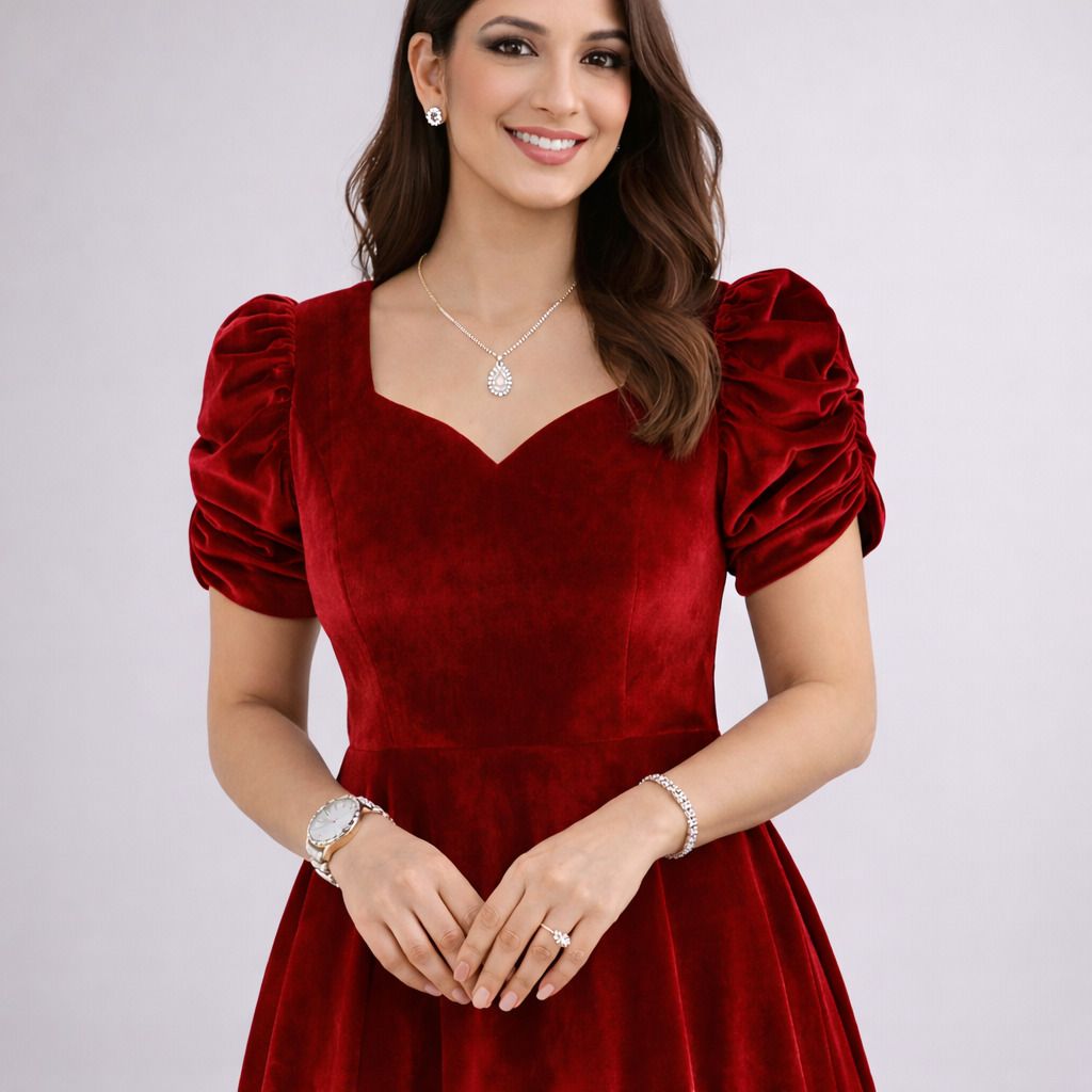 freyal enterprise Women Fit and Flare Red Midi/Calf Length Dress-picture-8