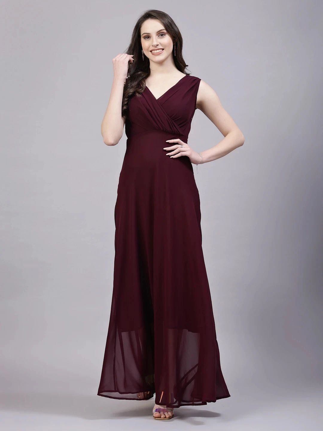 Women Fit and Flare Maroon Maxi/Full Length Dress-image-39