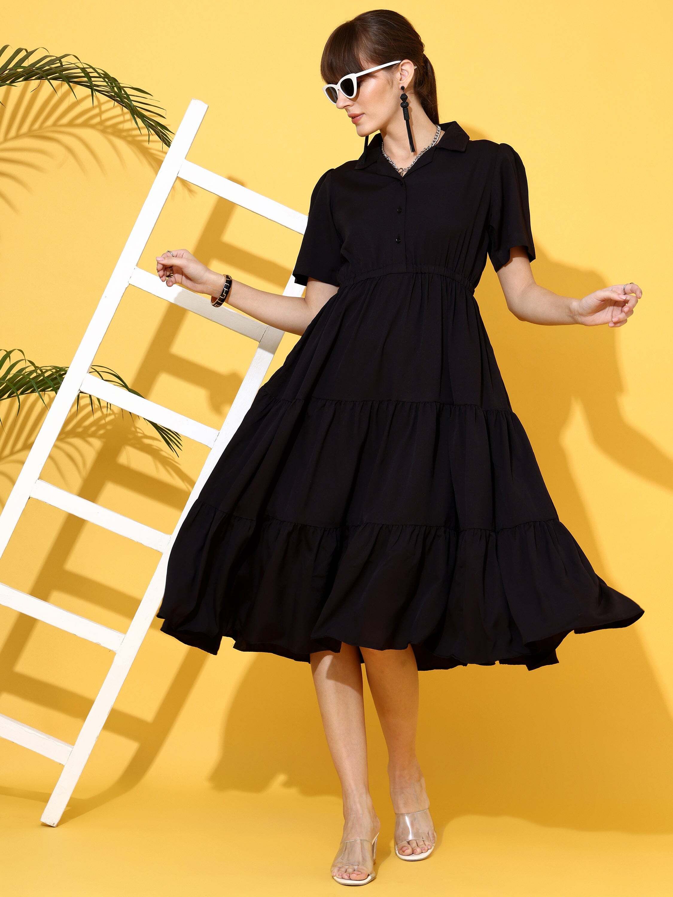 Women Shirt Black Midi/Calf Length Dress-image-24