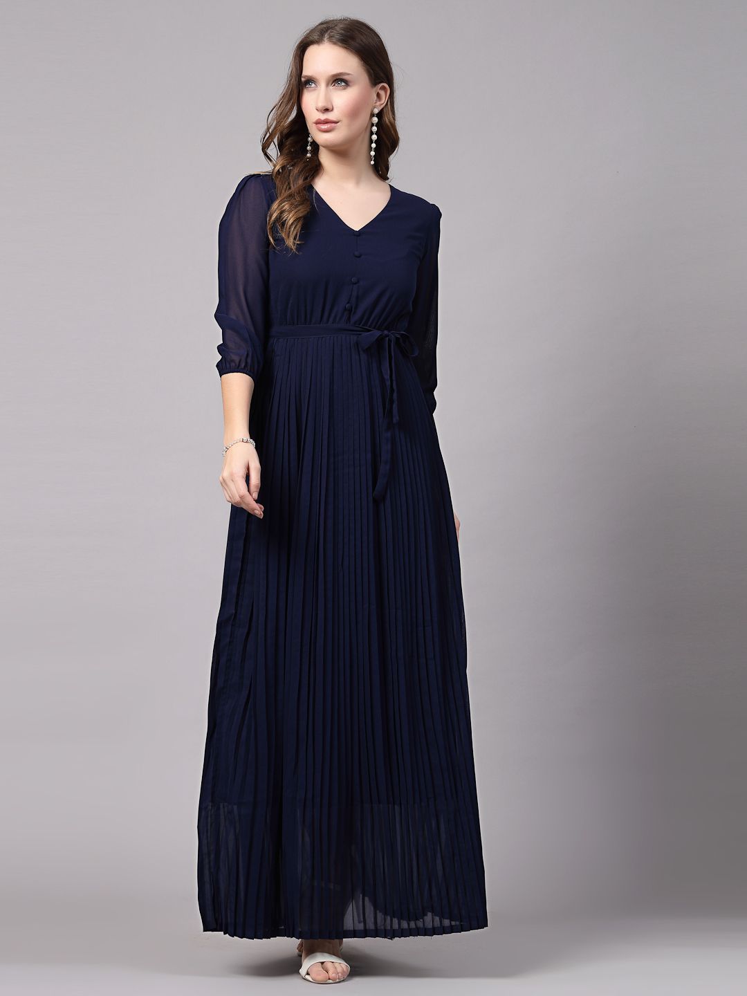 Women Fit and Flare Dark Blue Maxi/Full Length Dress-image-20