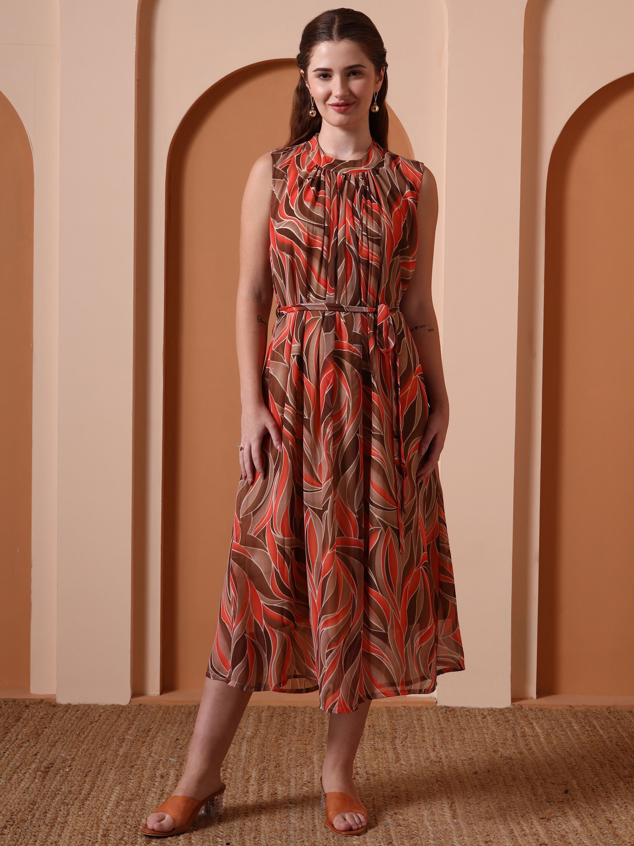 ikrass Printed Georgette Stitched Flared/A-line Gown-picture-1