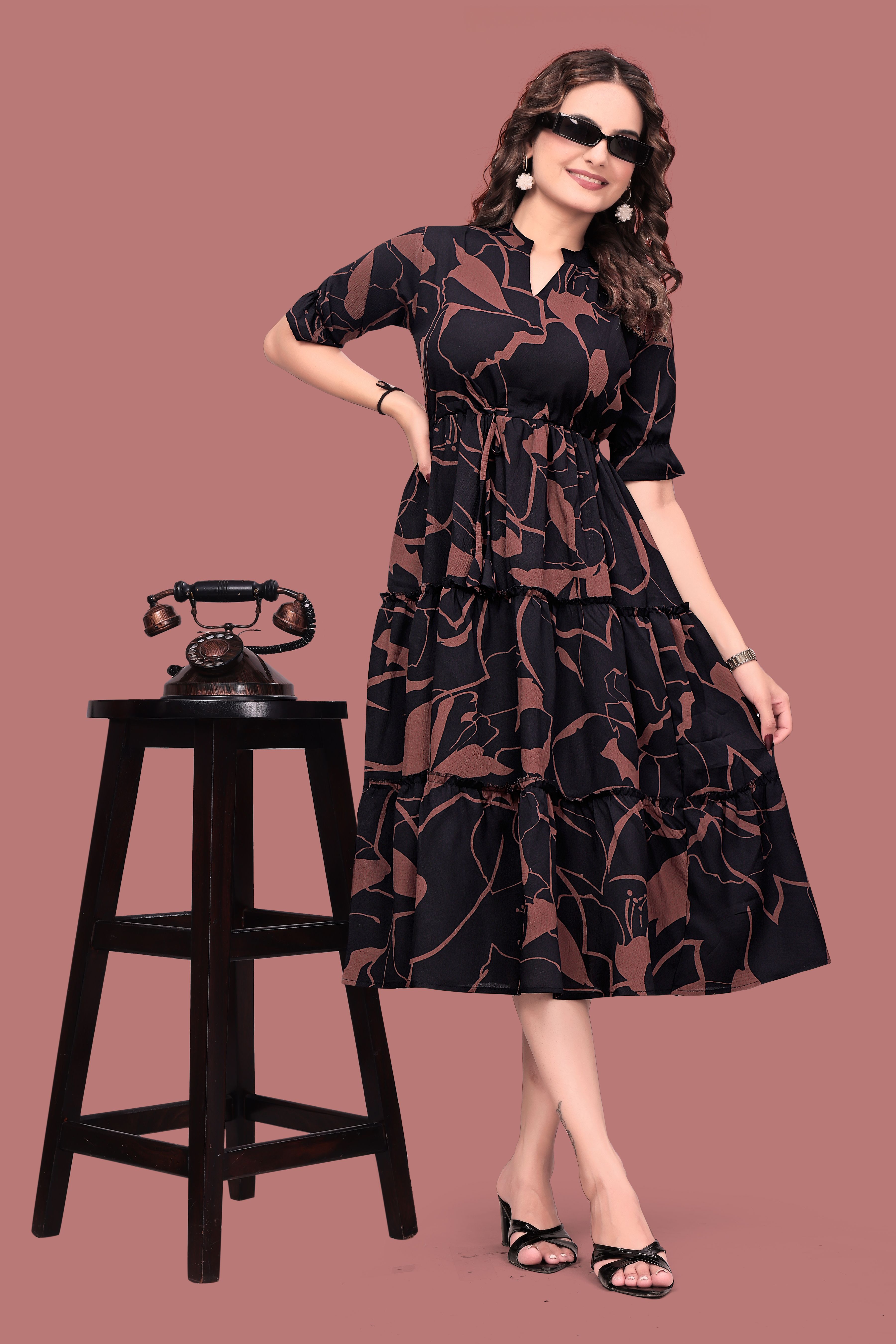 priyansh creation Women A-line Black Midi/Calf Length Dress-picture-43