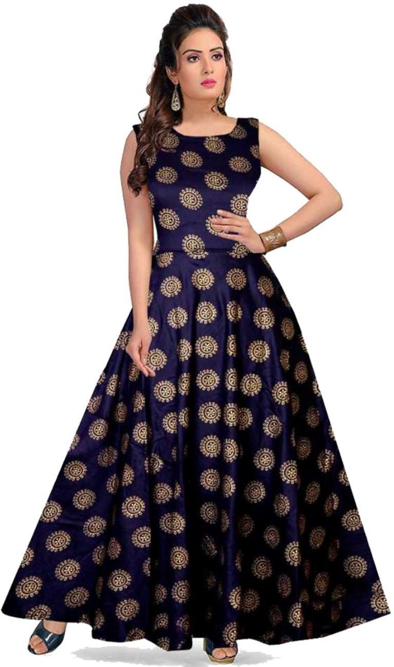 Women A-line Blue Maxi/Full Length Dress-image-45