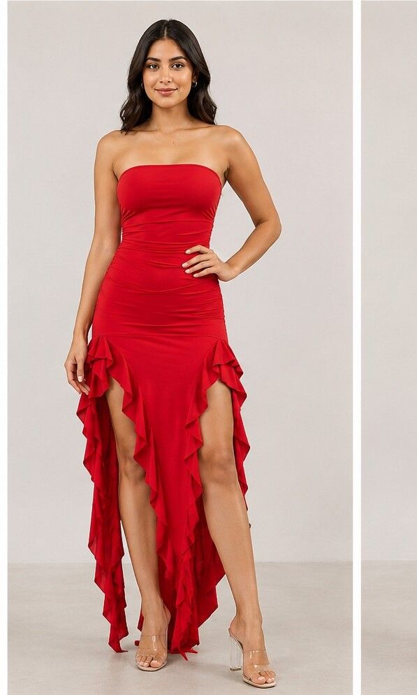 Women Bodycon Red Knee Length Dress-image-13