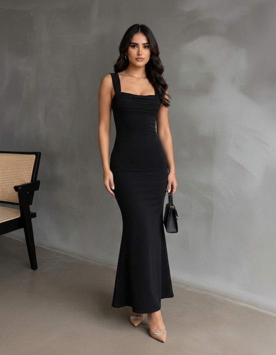 Women Asymmetric Black Maxi/Full Length Dress-image-45