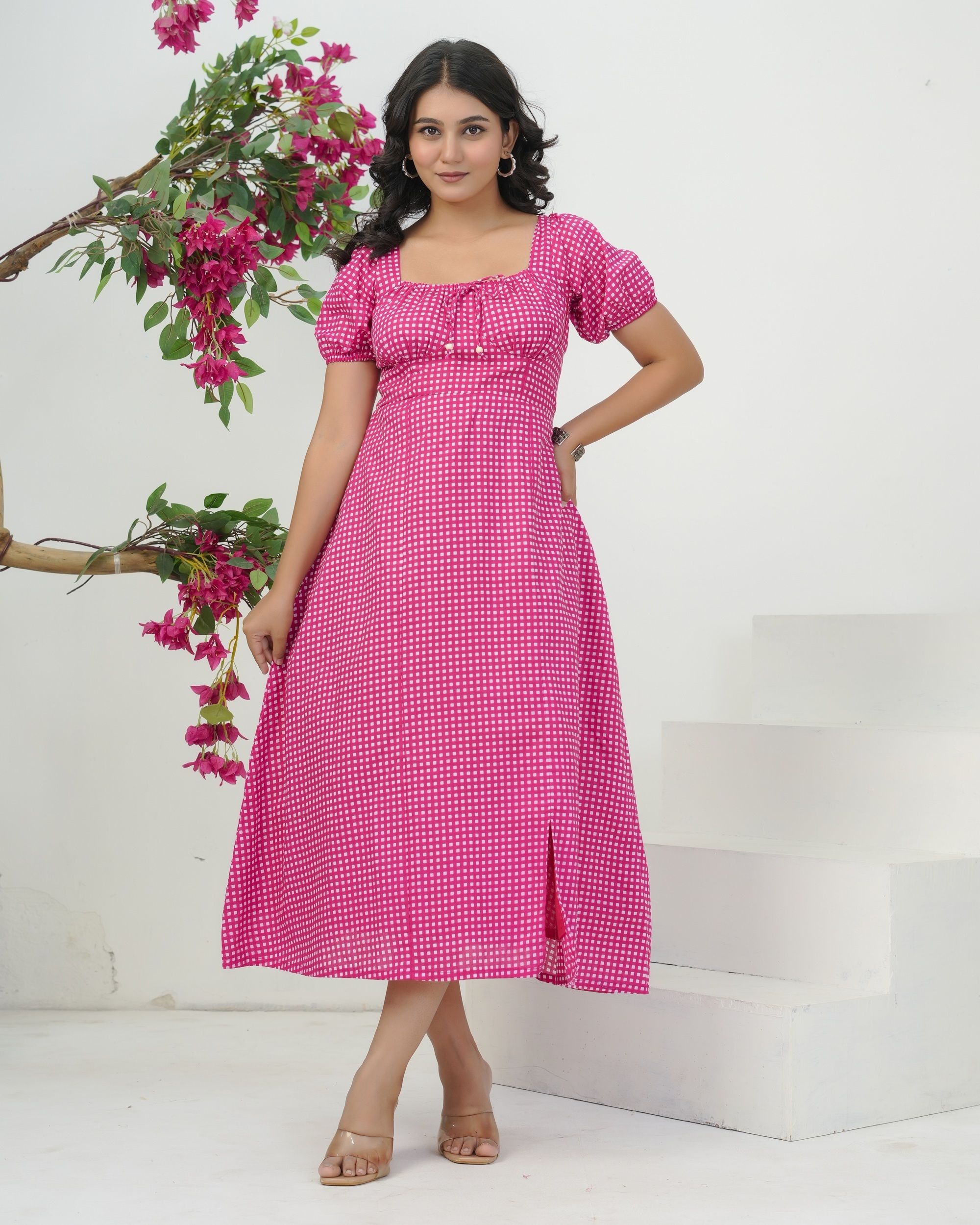 Women Fit and Flare Pink Midi/Calf Length Dress-image-46