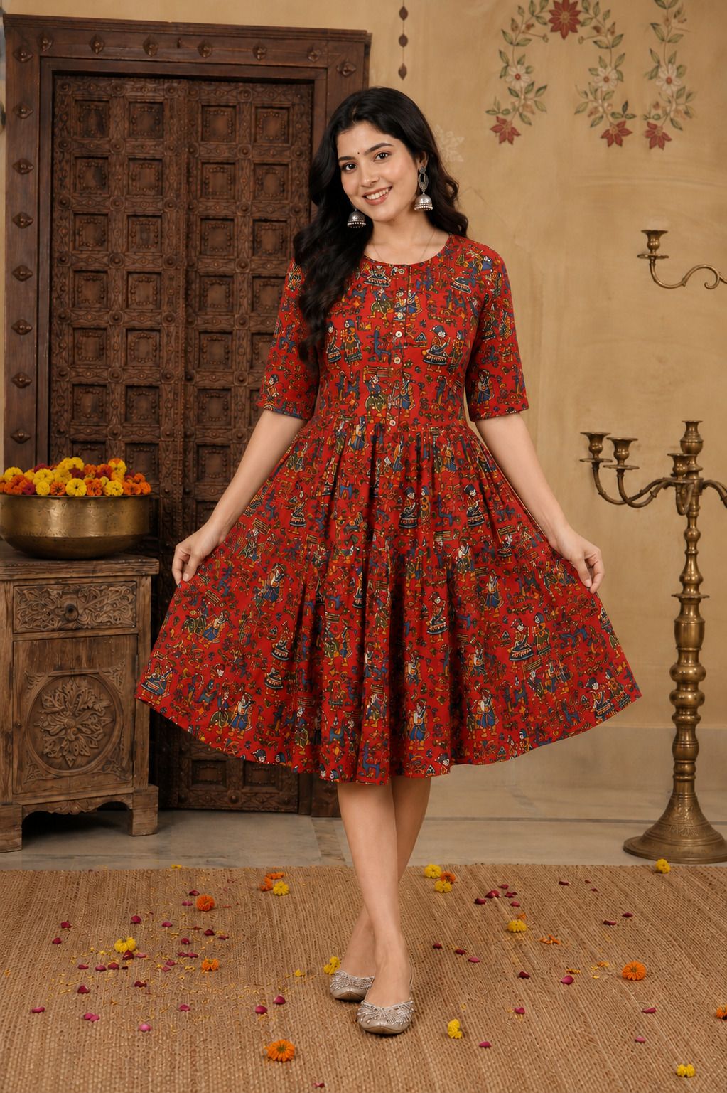 lumexa Women Fit and Flare Red Knee Length Dress-picture-42