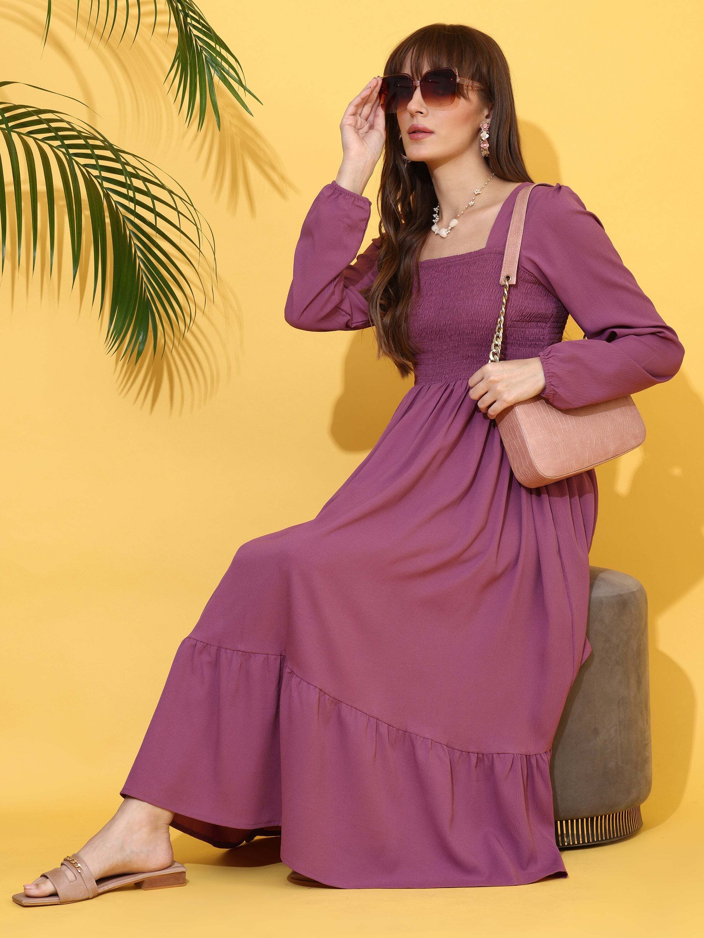 honky tonky Women Fit and Flare Purple Below Knee Dress-picture-58