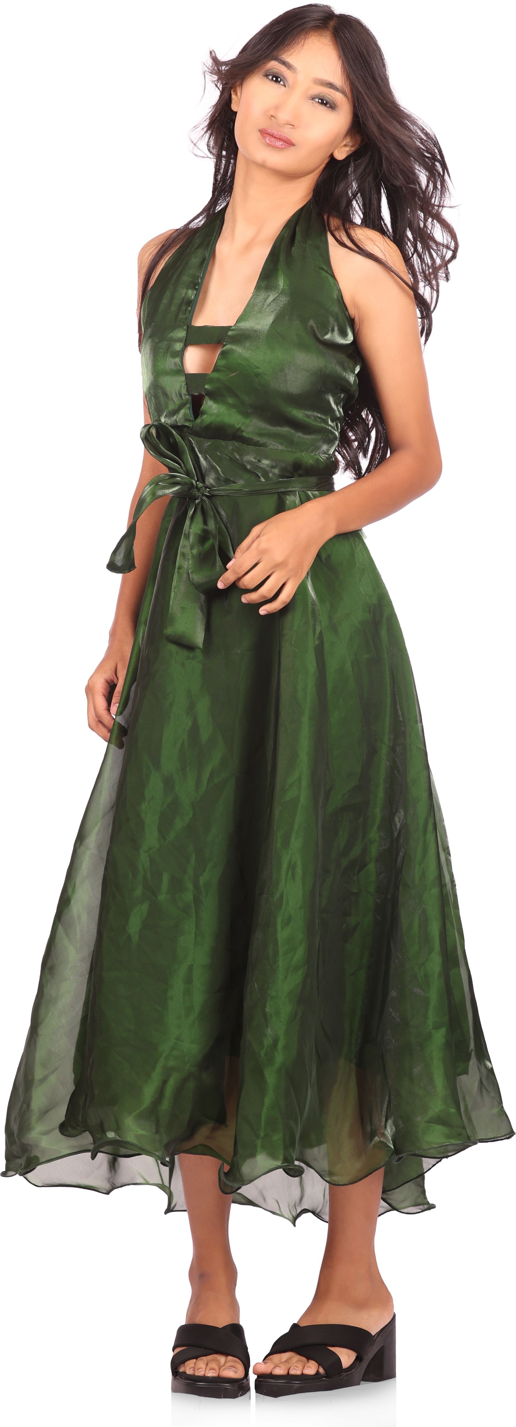 Women Fit and Flare Dark Green Maxi/Full Length Dress-image-45