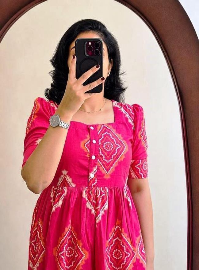 Women Gathered Pink Ankle Length Dress-image-16